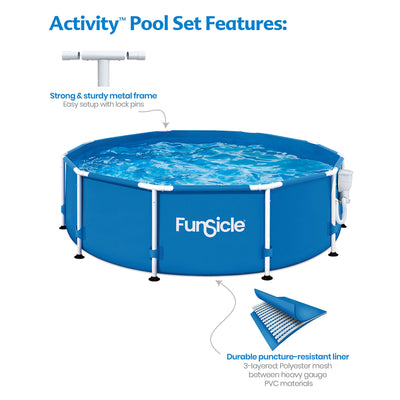 Funsicle 10' x 30" Outdoor Activity Round Frame Pool with 10' Debris Cover, Blue