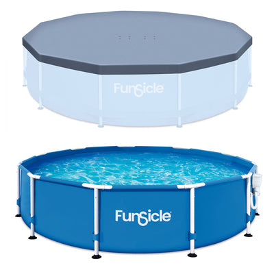 Funsicle 12' x 30" Outdoor Activity Round Frame Pool with 12' Debris Cover, Blue