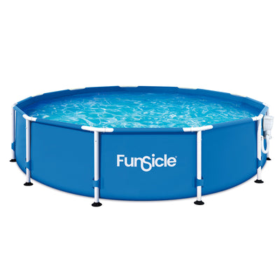 Funsicle 12' x 30" Outdoor Activity Round Frame Pool with 12' Debris Cover, Blue