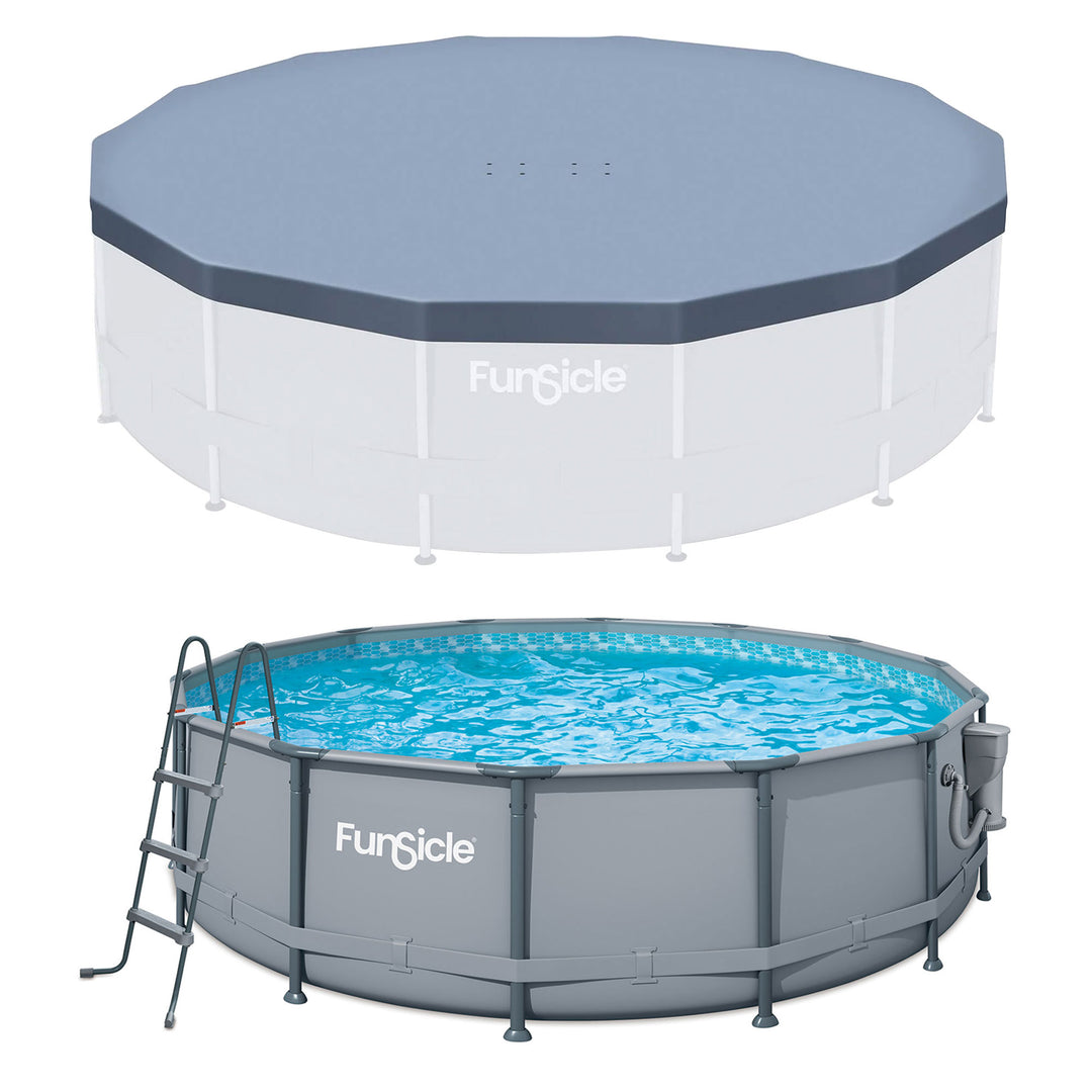Funsicle 14' x 42" Oasis Round Frame Swimming Pool with 14' Debris Cover, Gray - VMInnovations