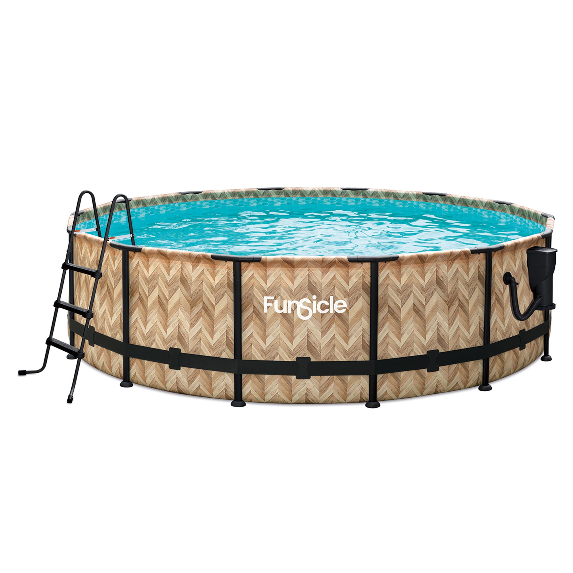 Funsicle 14'x42" Oasis Round Swimming Pool w/ 14' Debris Cover, Oak Herringbone - VMInnovations
