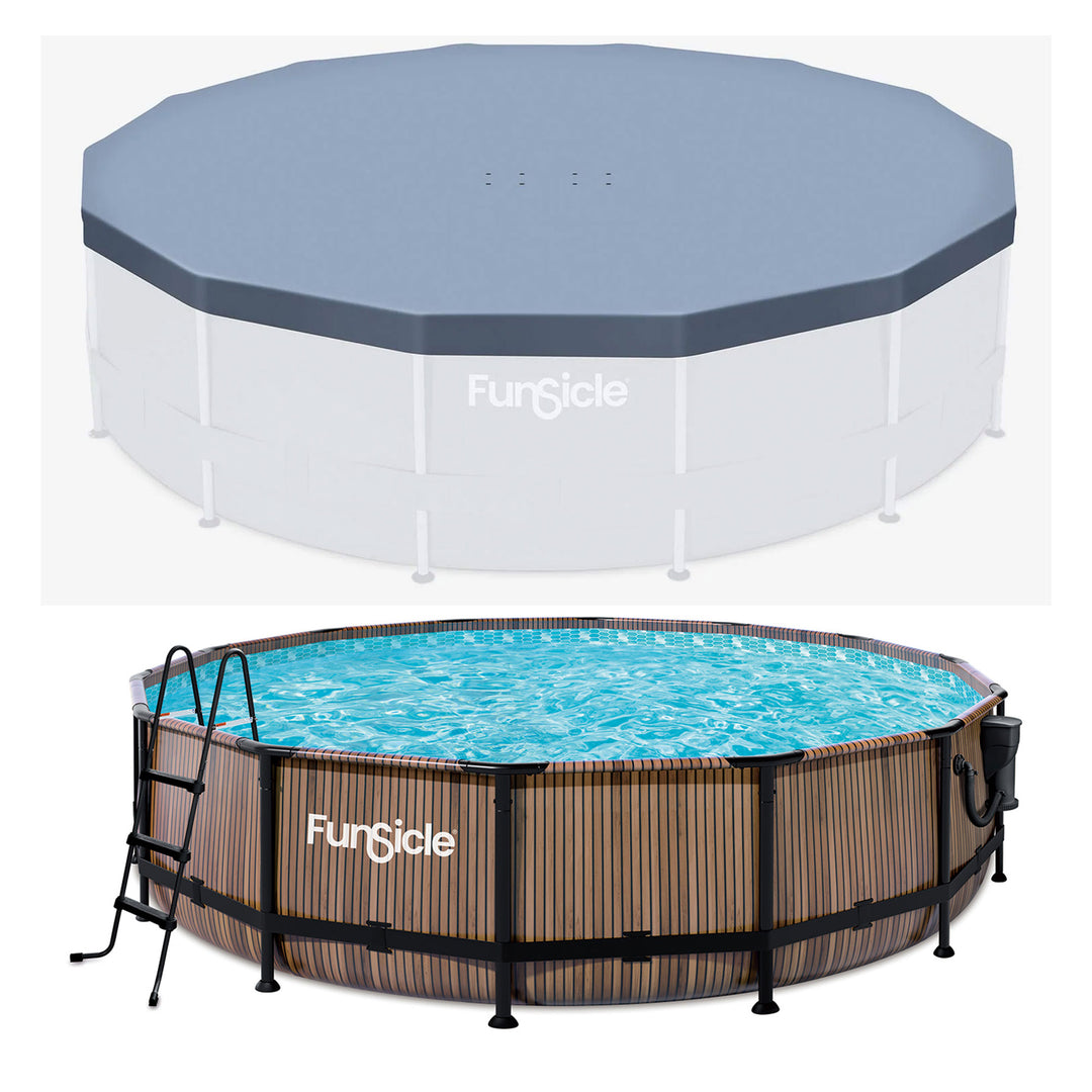 Funsicle 14' x 42" Oasis Round Swimming Pool with 14' Debris Cover, Natural Teak - VMInnovations