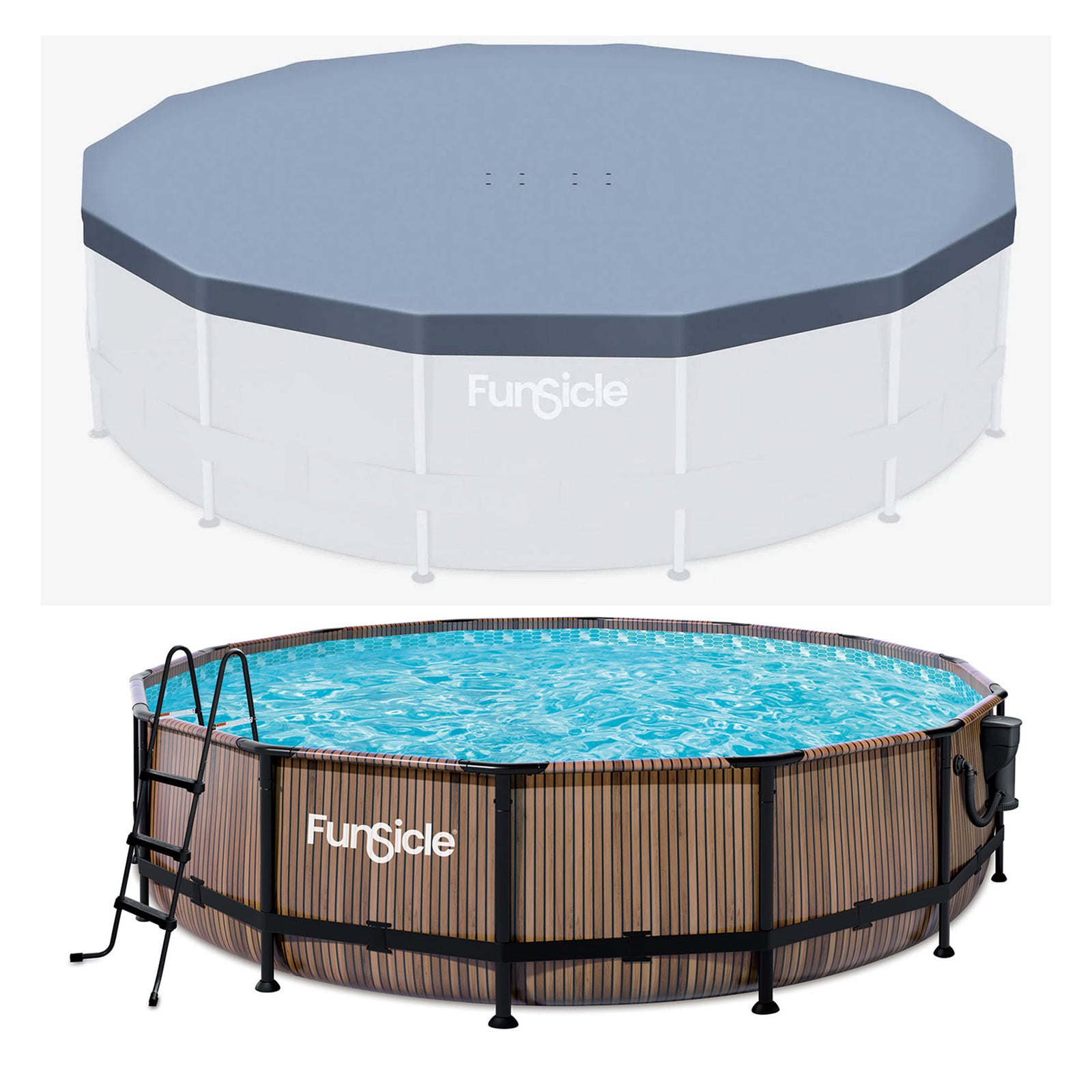 Funsicle 14' x 42" Oasis Round Swimming Pool with 14' Debris Cover, Natural Teak - VMInnovations