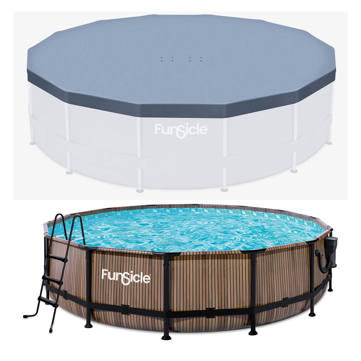 Funsicle 14' x 42" Oasis Round Swimming Pool with 14' Debris Cover, Natural Teak - VMInnovations