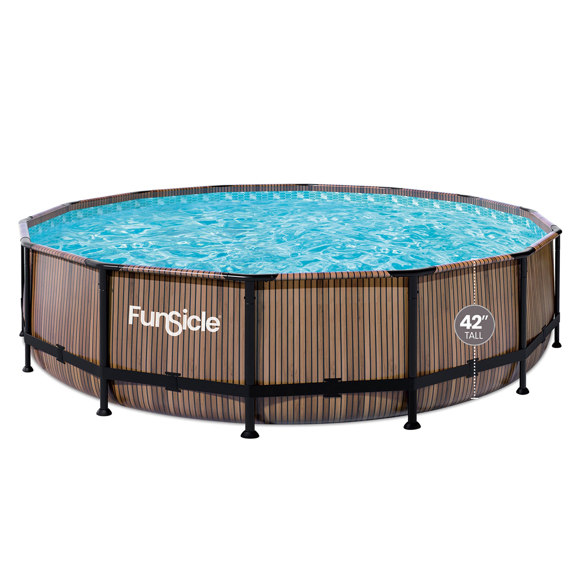 Funsicle 14' x 42" Oasis Round Swimming Pool with 14' Debris Cover, Natural Teak - VMInnovations