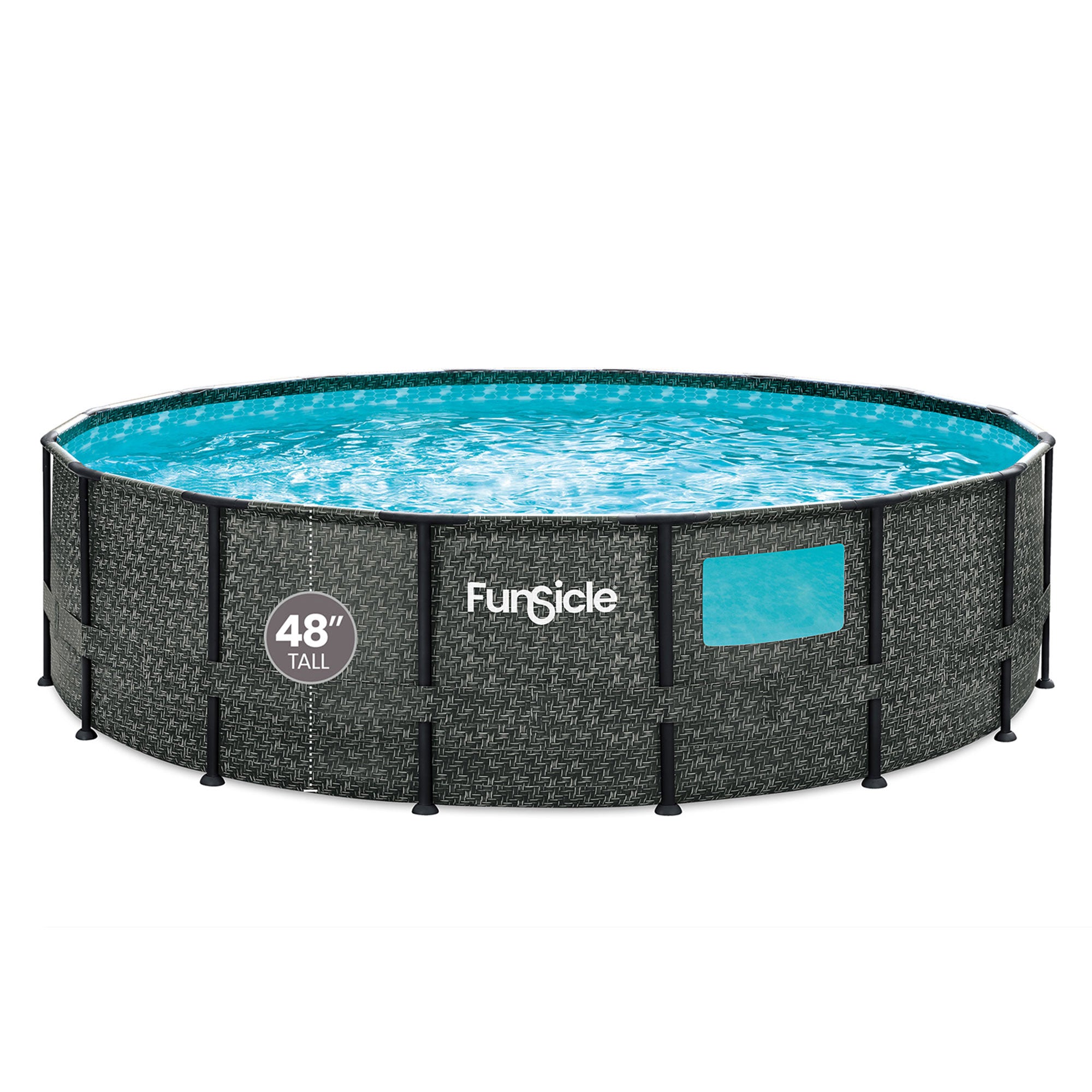 Funsicle 16' x 48" Crystal Vue Round Swimming Pool Set w/ 16' Cover, Herringbone - VMInnovations