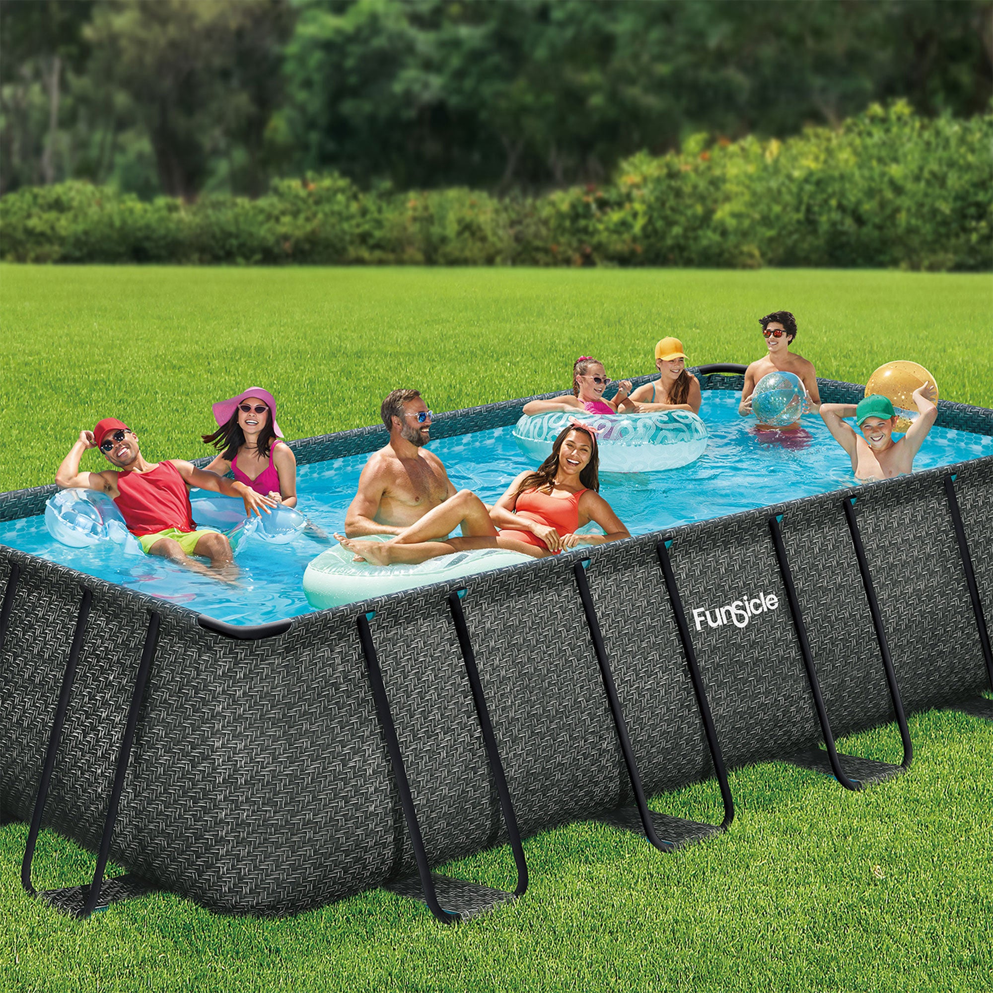 Funsicle 18' x 9' x 52" Oasis Rectangular Swimming Pool Set with 18' Cover, Gray - VMInnovations