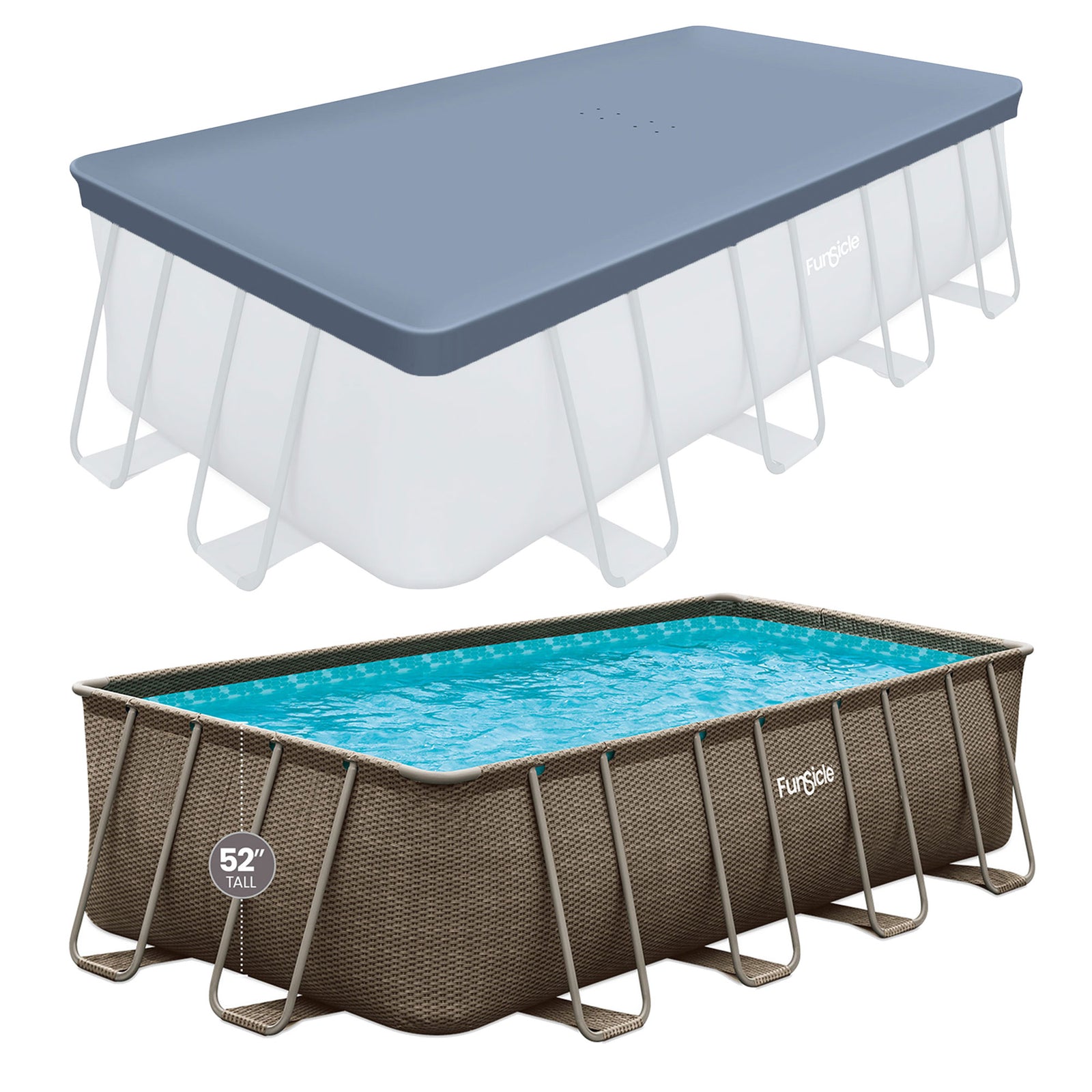 Funsicle 18'x9'x52" Oasis Rectangular Swimming Pool Set with 18' Cover, Brown - VMInnovations