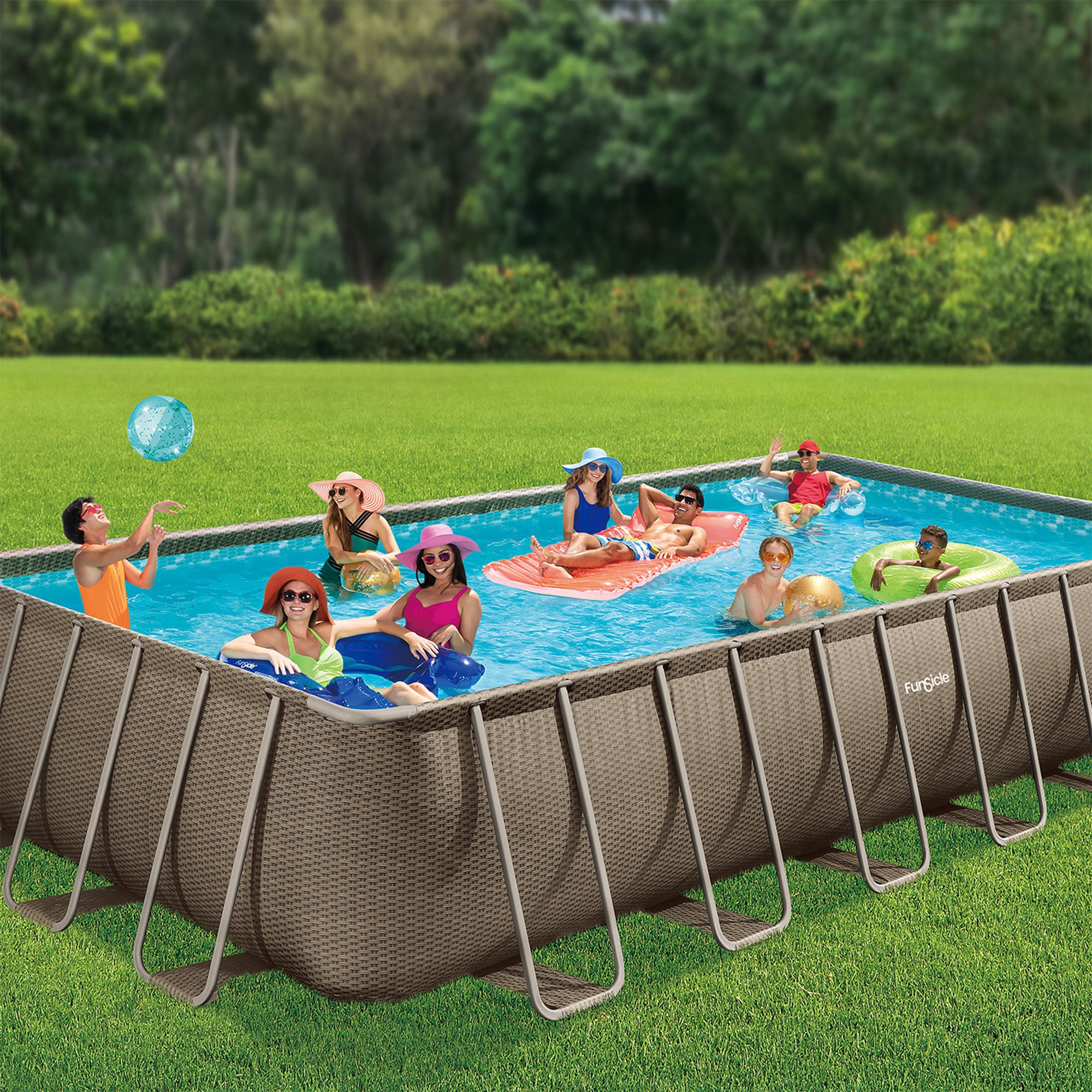 Funsicle 24'x12'x52" Oasis Rectangular Swimming Pool Set with 24' Cover, Brown