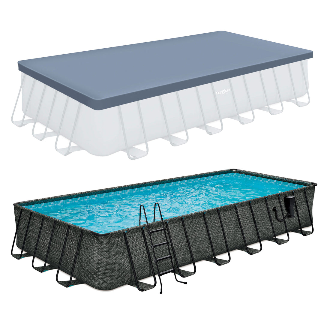 Funsicle 24'x12'x52" Oasis Rectangular Swimming Pool Set with 24' Cover, Gray - VMInnovations