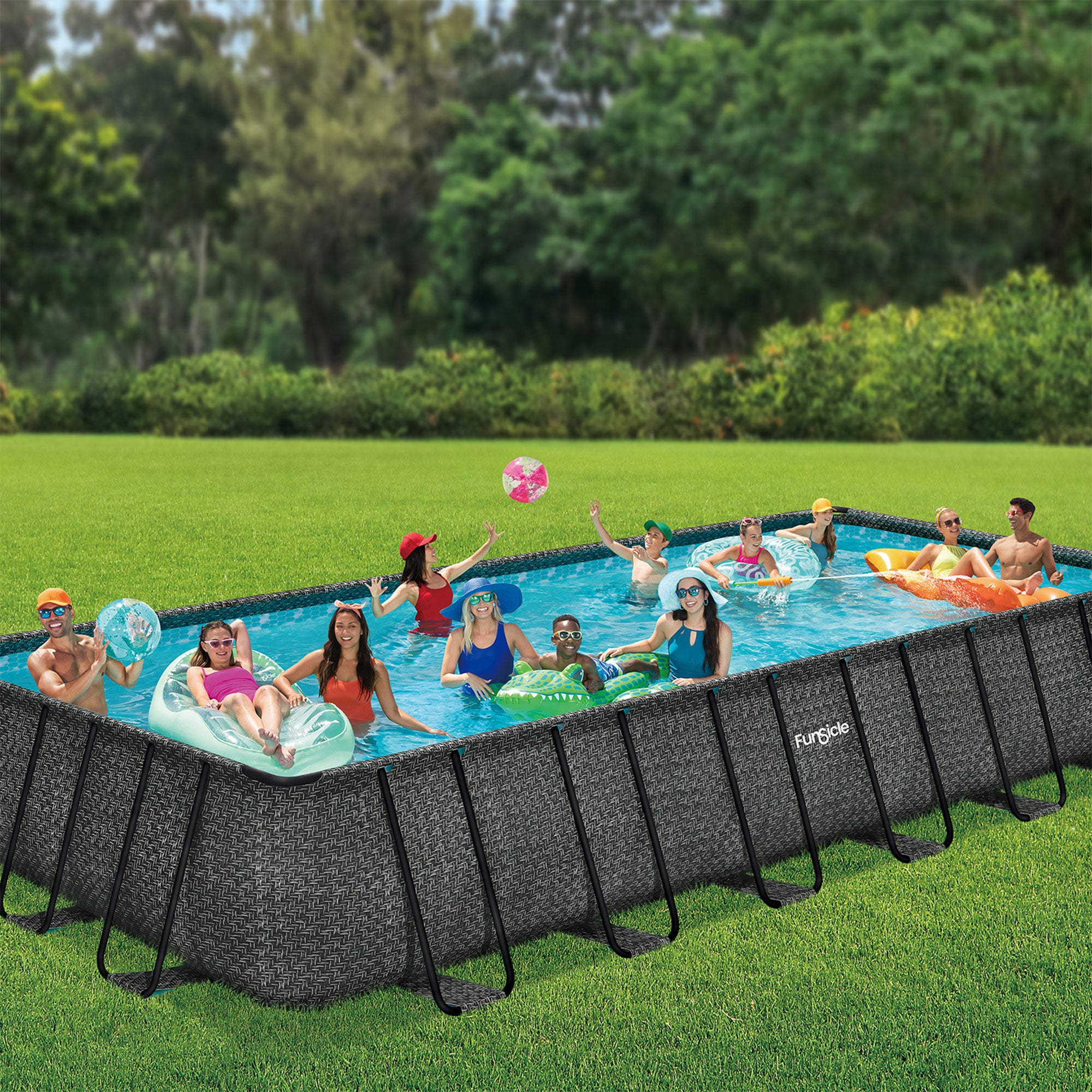 Funsicle 24'x12'x52" Oasis Rectangular Swimming Pool Set with 24' Cover, Gray - VMInnovations