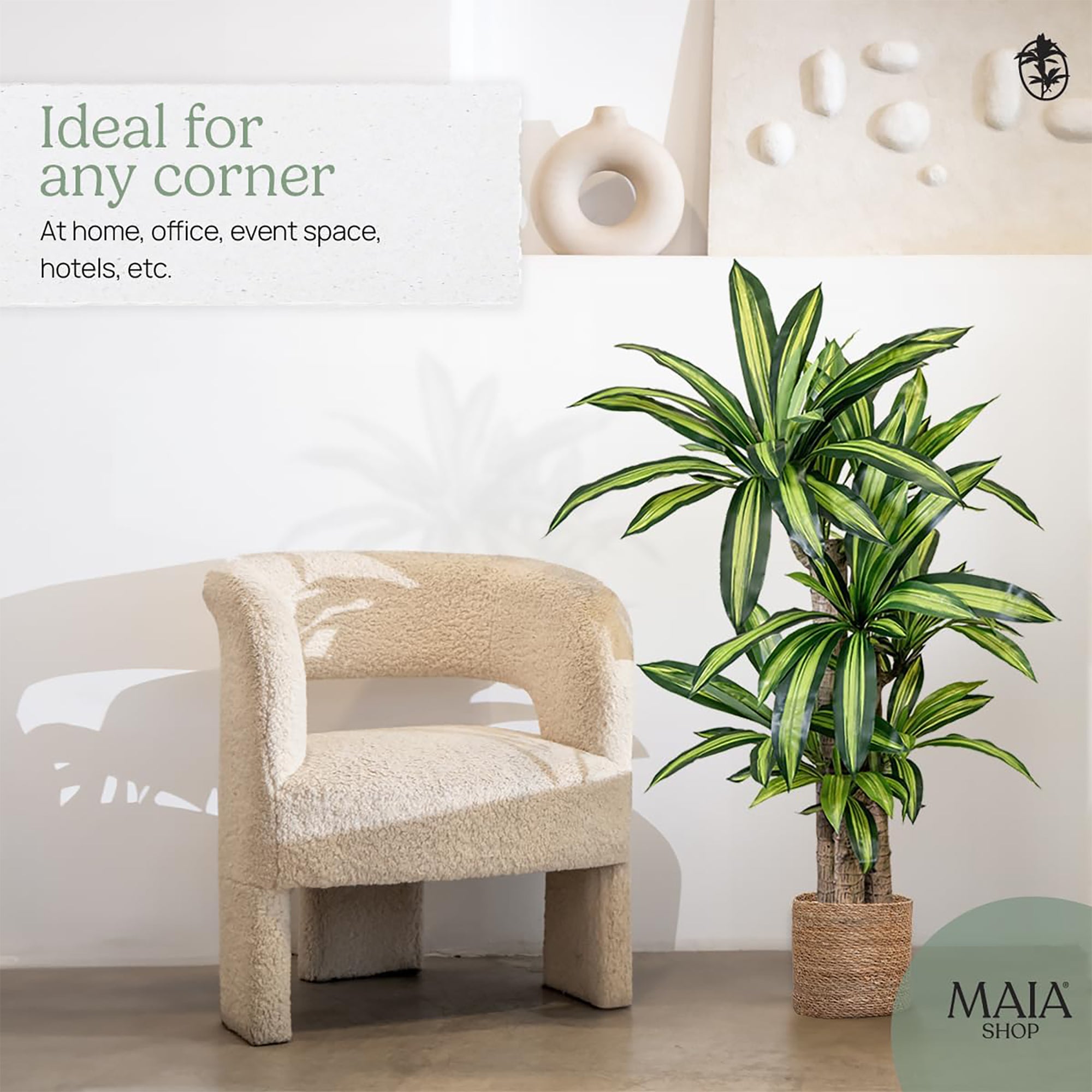 Maia Shop Artificial Dracaena Tree 5 ft. Tall Tropical Home Decoration, 61 In. - VMInnovations
