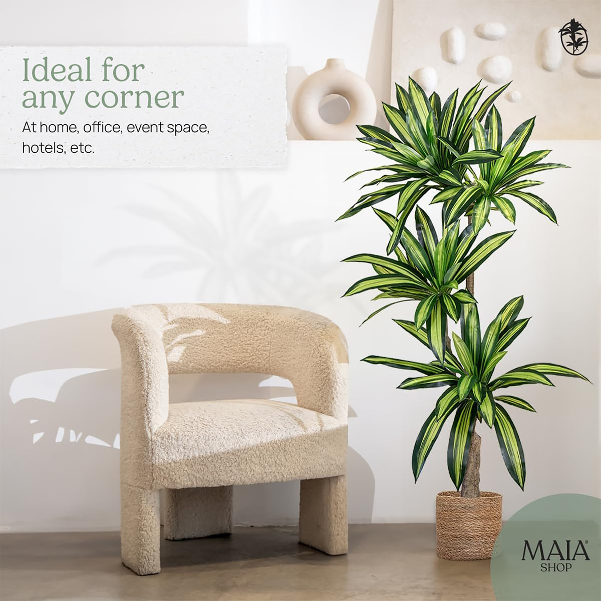 Maia Shop Artificial Dracaena Tree 5.5 ft. Tall Tropical Home Decoration, 67 In.