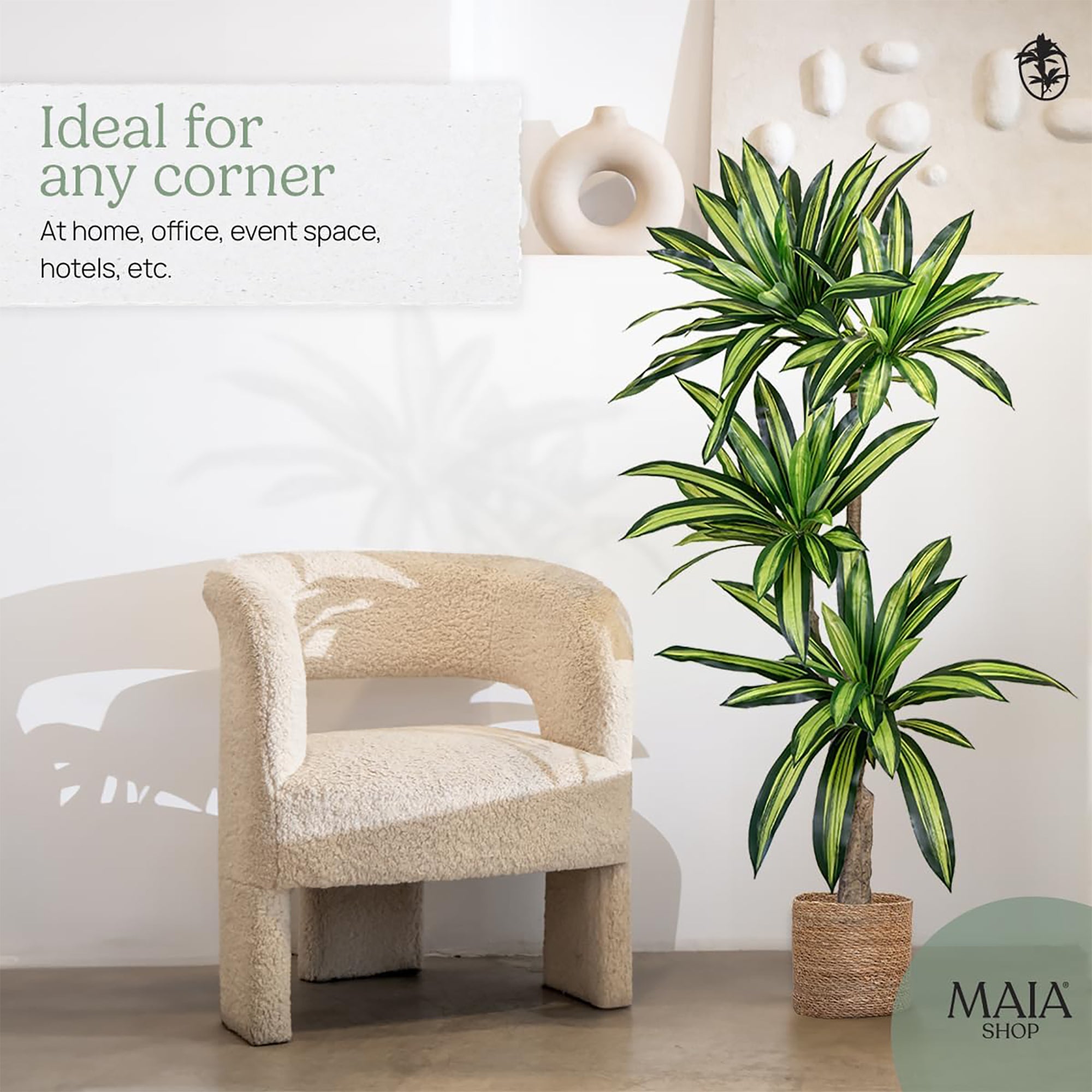 Maia Shop Artificial Dracaena Tree 5.5 ft. Tall Tropical Home Decoration, 67 In. - VMInnovations