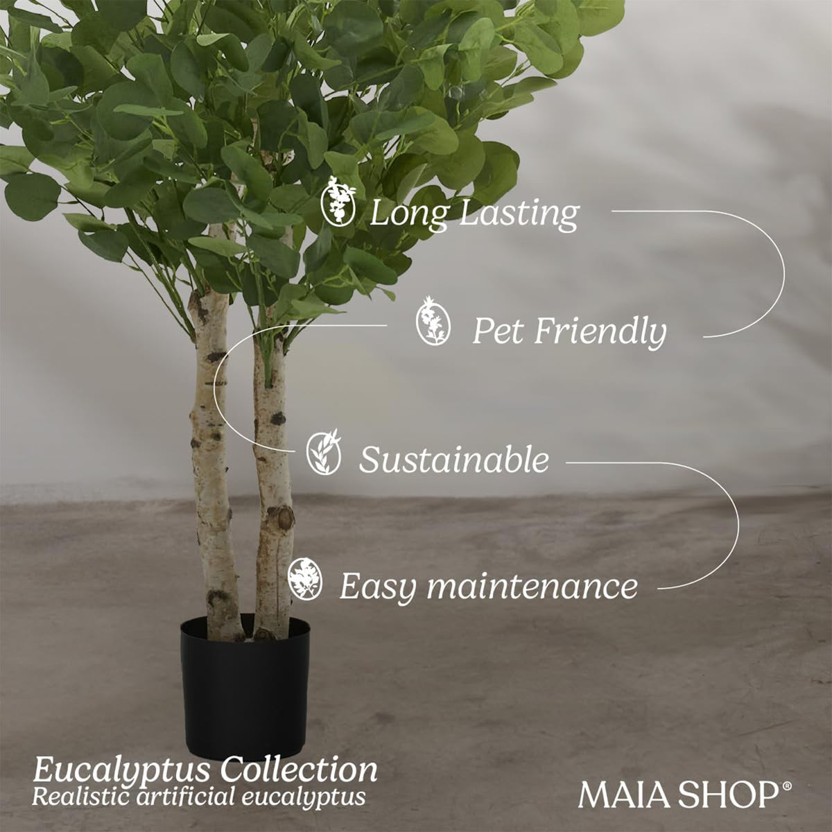 Maia Shop Artificial Eucalyptus Tree 3.5' Tall, Tree w/Natural Wood Trunk (Used)