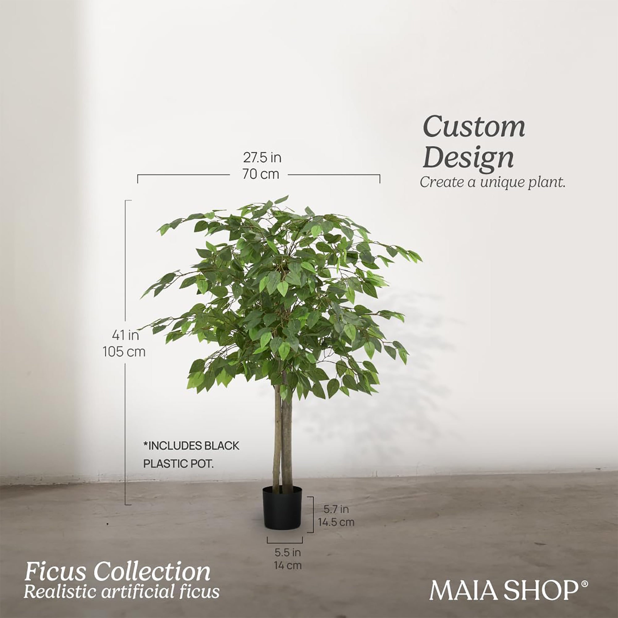 Maia Shop Artificial Ficus Tree 3.5ft Tropical Home Decoration, 41"(Open Box)