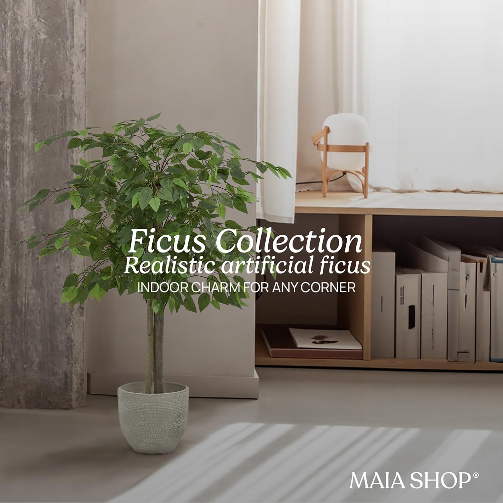 Maia Shop Artificial Ficus Tree 3.5 ft. Tall Tropical Home Decoration, 41 Inches - VMInnovations