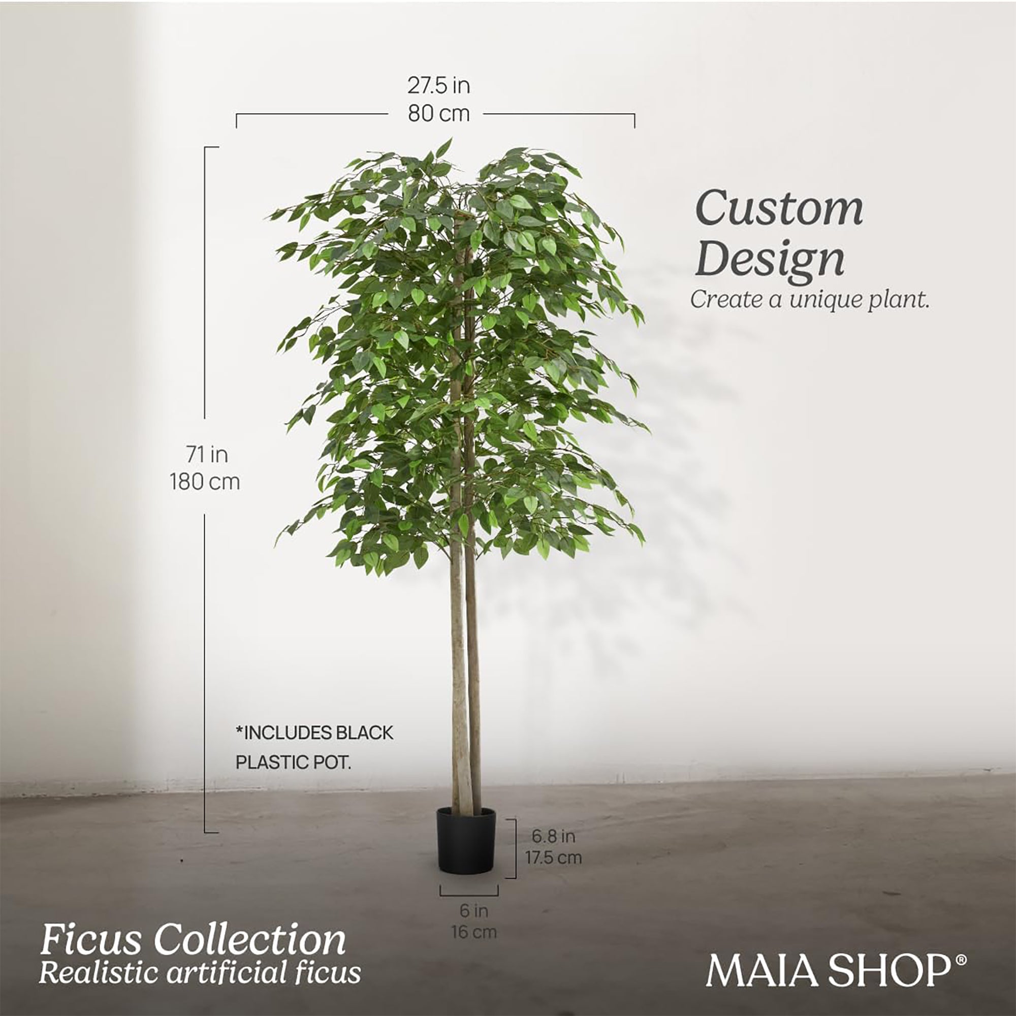 Maia Artificial Ficus Tree 6ft Tall Tropical Home Decoration, 71 Inches (Used) - VMInnovations