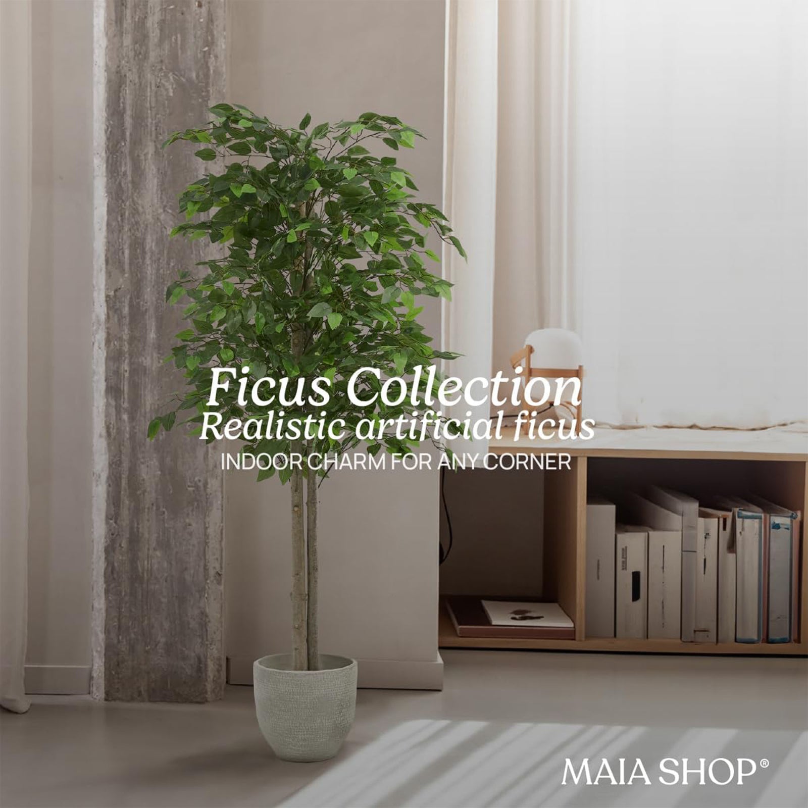 Maia Shop Artificial Ficus Tree 5 Feet Tall Tropical Home Decoration, 60 Inches - VMInnovations