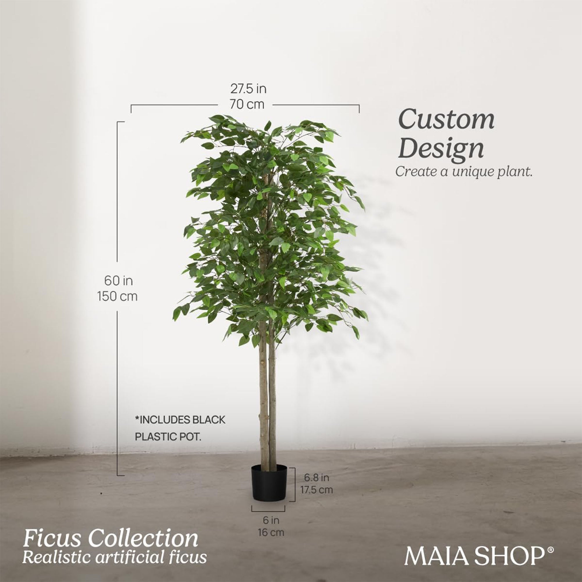 Maia Shop Artificial Ficus Tree 5 Feet Tropical Decoration, 60 Inches (Open Box) - VMInnovations