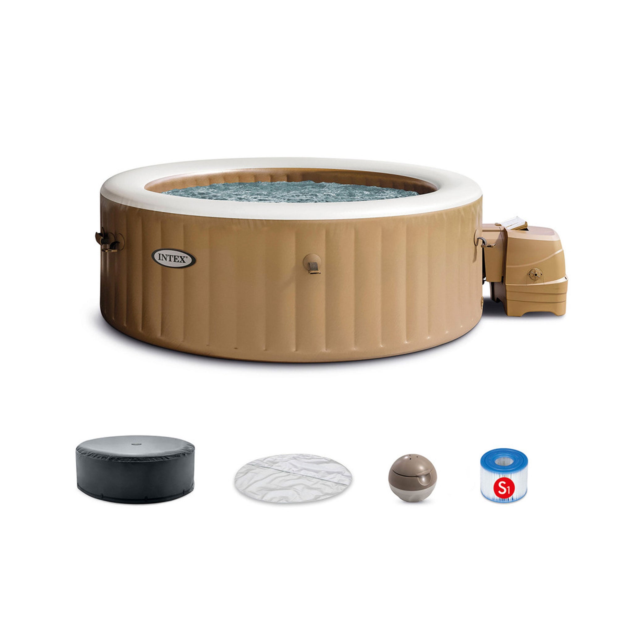 Intex Handheld Pool Vacuum with PureSpa 4 Person Inflatable Hot Tub, Sahara Tan