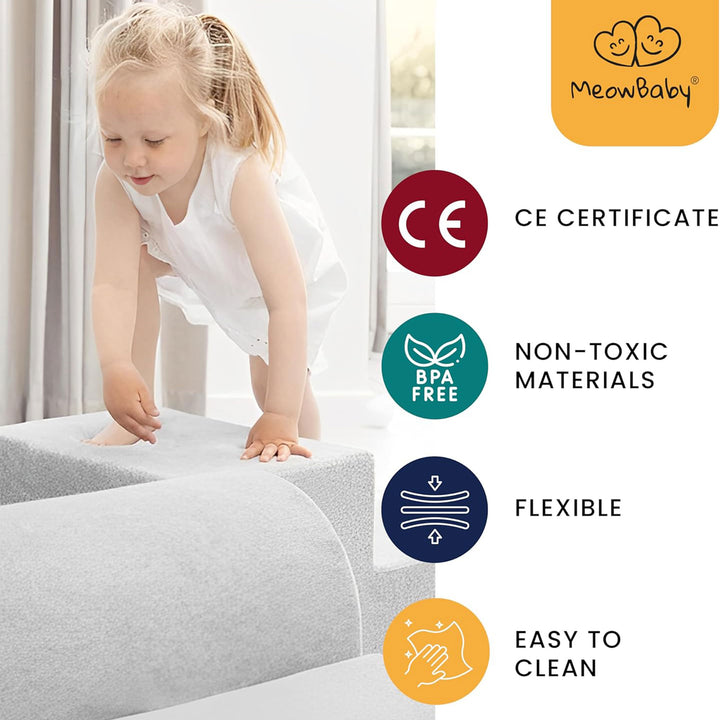 MeowBaby Round 4 Element Baby Foam Blocks Ball Pit with 100 Balls, Light Gray - VMInnovations