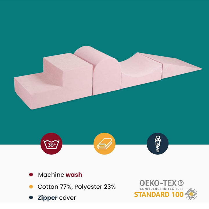 MeowBaby 4 Elements Soft Foam Blocks Playset with Velvet Covers, Powder Pink - VMInnovations