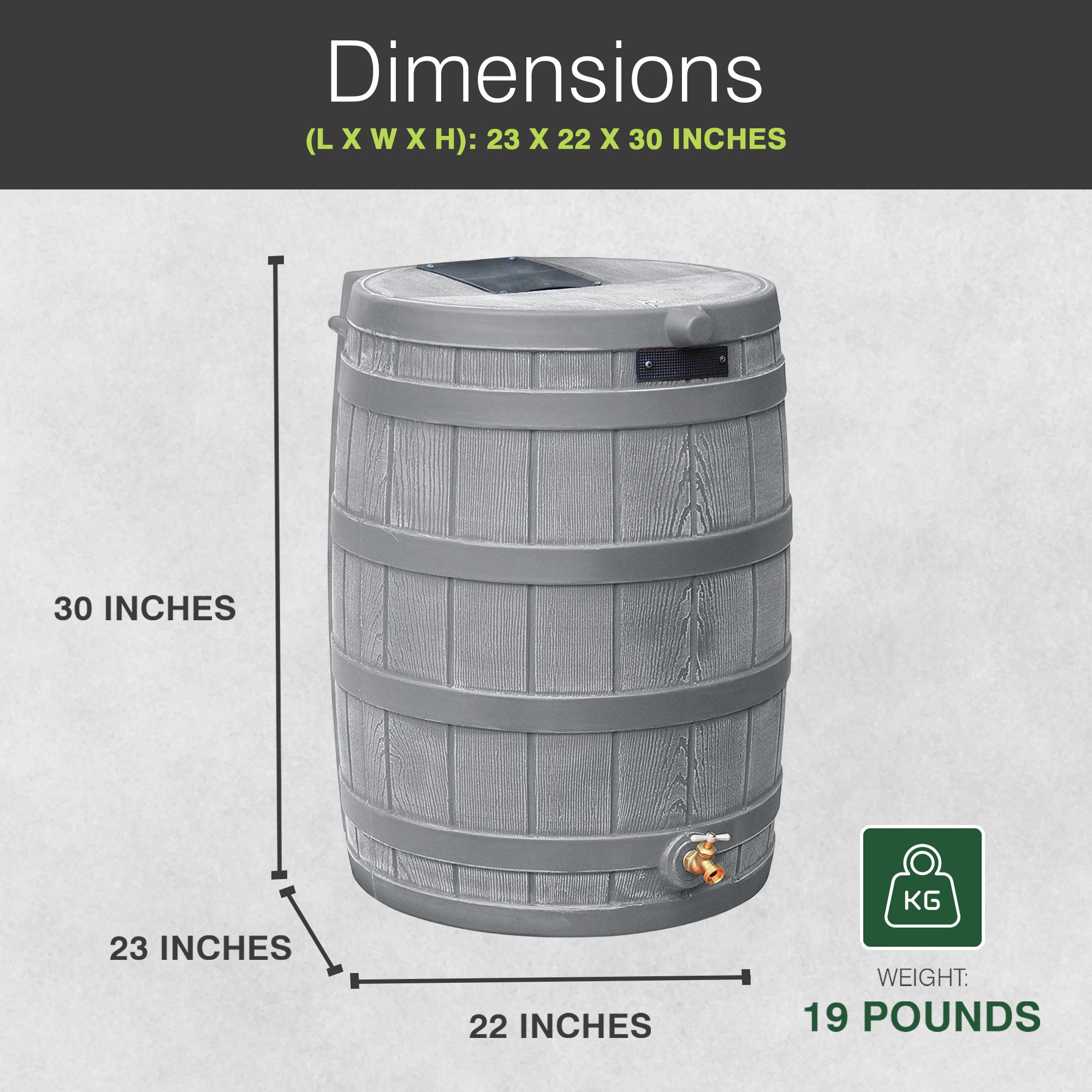 Good Ideas RW50 Rain Wizard 50 Gal Plastic Barrel Water Collector, Gray (Used)
