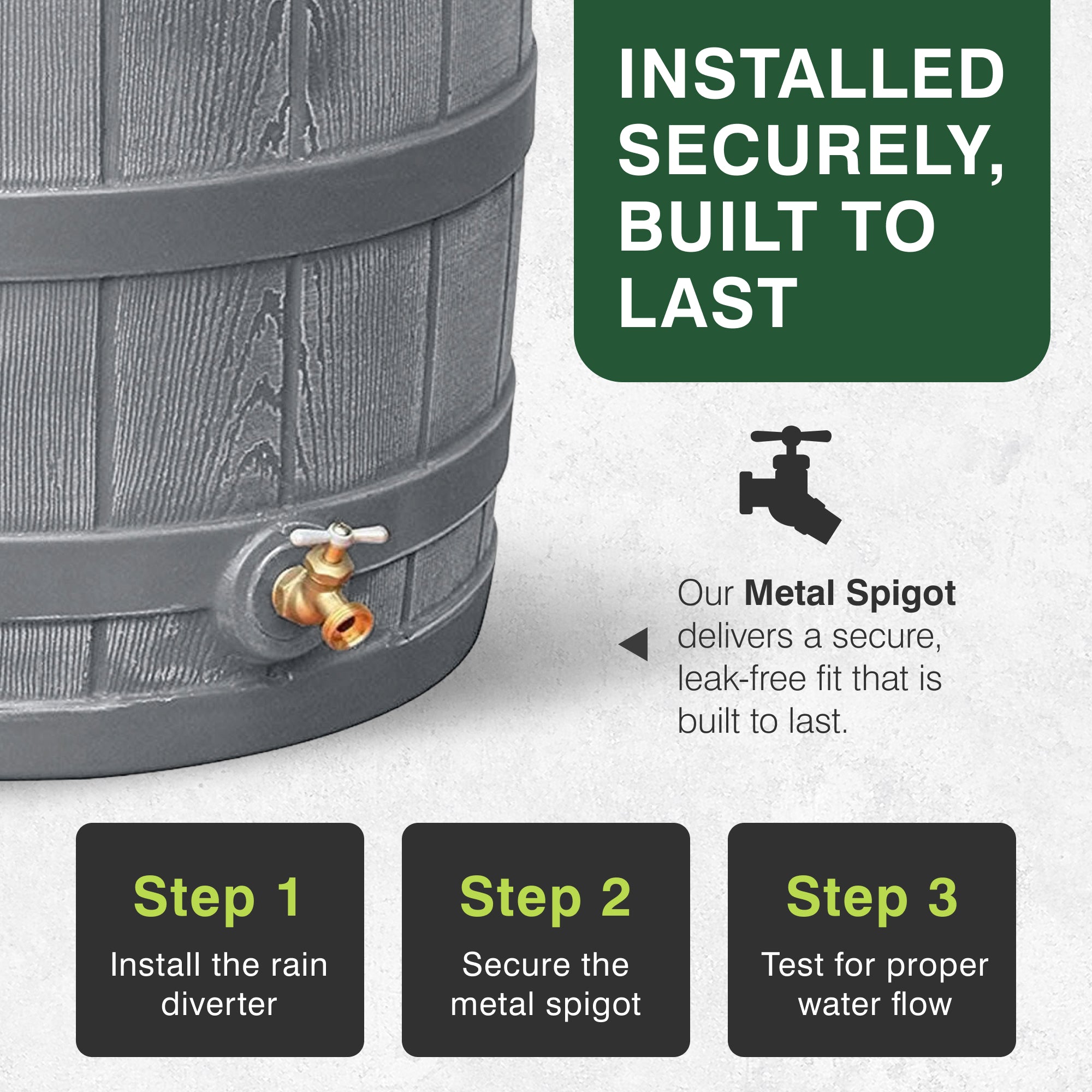 Good Ideas RW50 Rain Wizard 50 Gallon Plastic Rain Barrel Water Collector, Gray