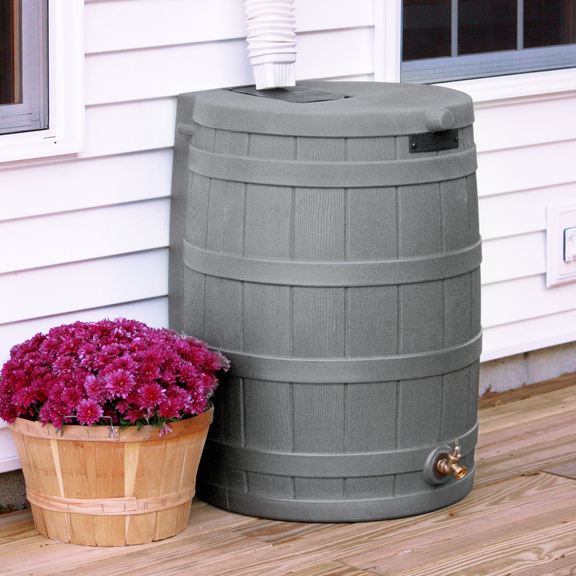Good Ideas RW50 Rain Wizard 50 Gal Plastic Barrel Water Collector, Gray (Used)