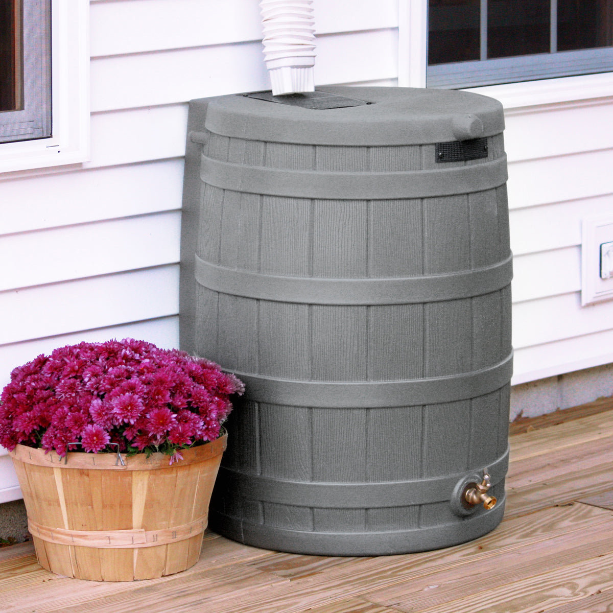 Good Ideas RW50 Rain Wizard 50 Gallon Plastic Rain Barrel Water Collector, Gray