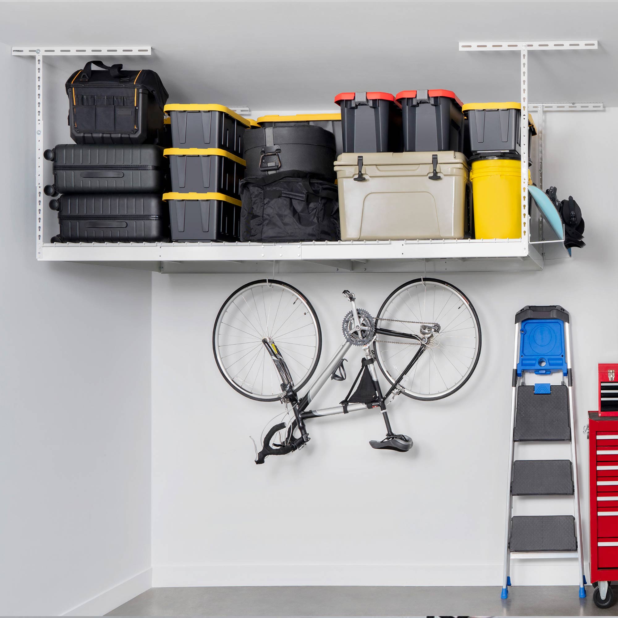MonsterRax 2' x 8' Overhead Garage Storage Rack Holds Up to 350 lbs, White(Used) - VMInnovations