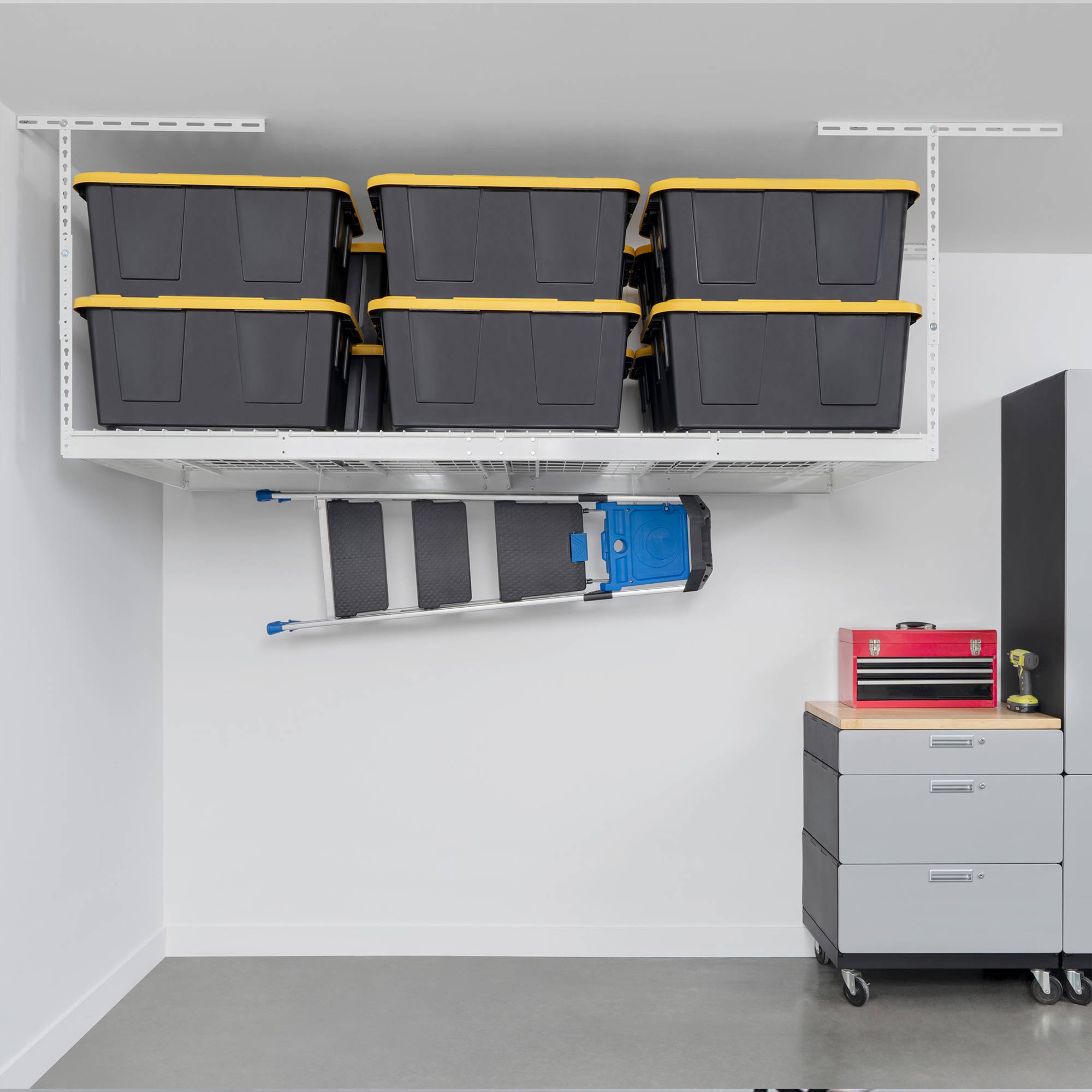 MonsterRax 2' x 8' Overhead Garage Storage Rack Holds Up to 350 lbs, White(Used) - VMInnovations