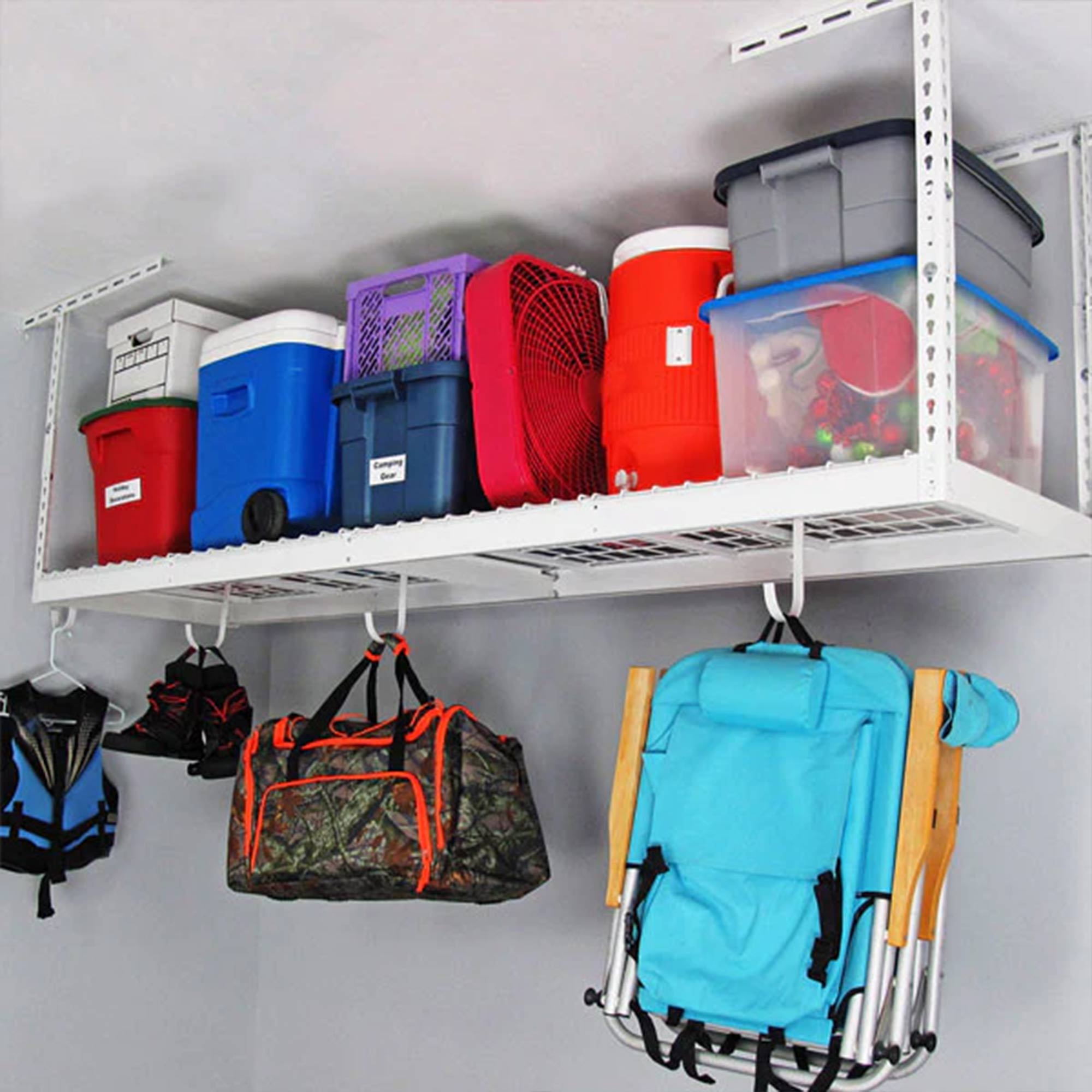 MonsterRax 2' x 8' Overhead Garage Storage Rack Holds Up to 350 lbs, White(Used) - VMInnovations