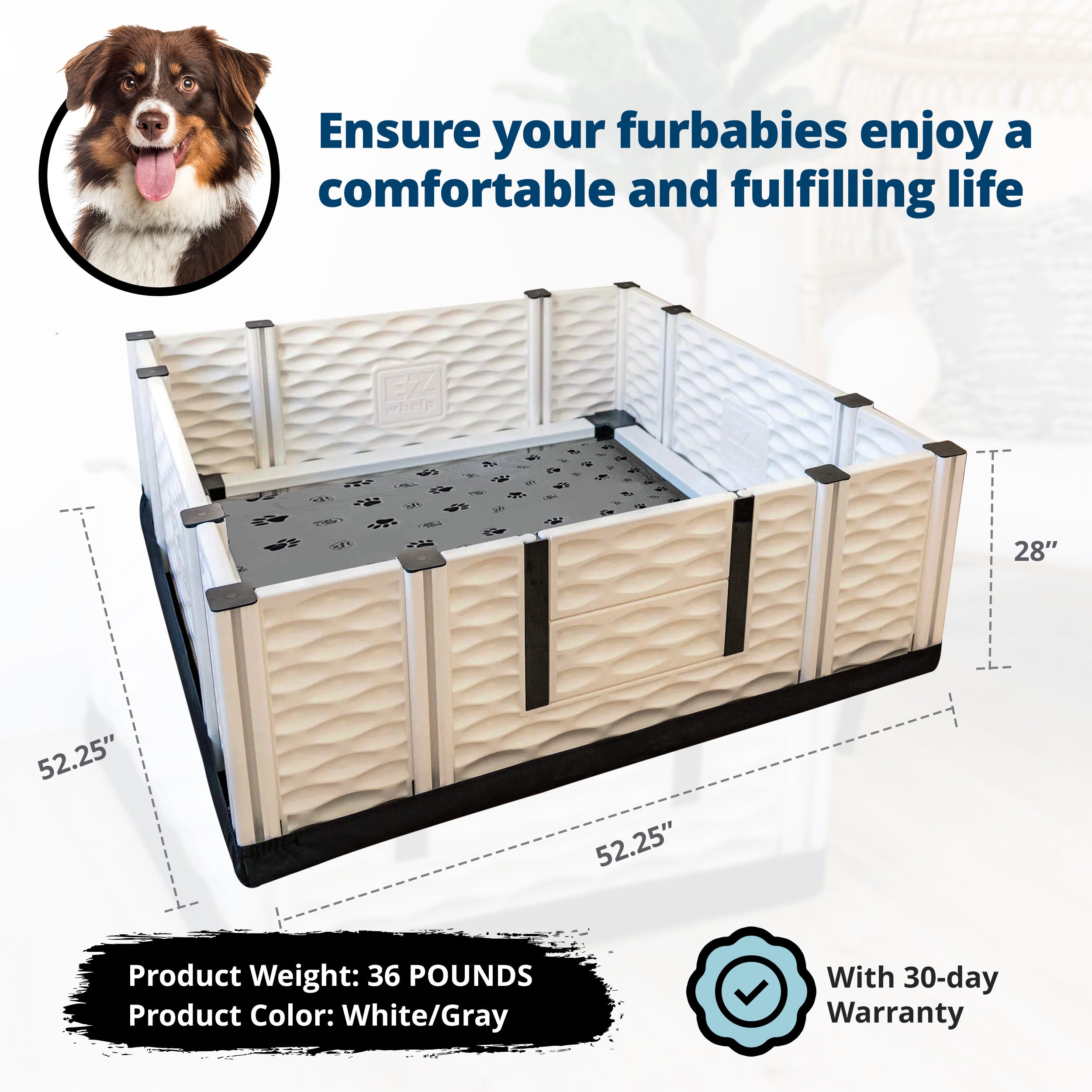 EZwhelp EZclassic 48" x 48" Dog Whelping Box Tall Playpen w/Rails & Liner, Gray - VMInnovations