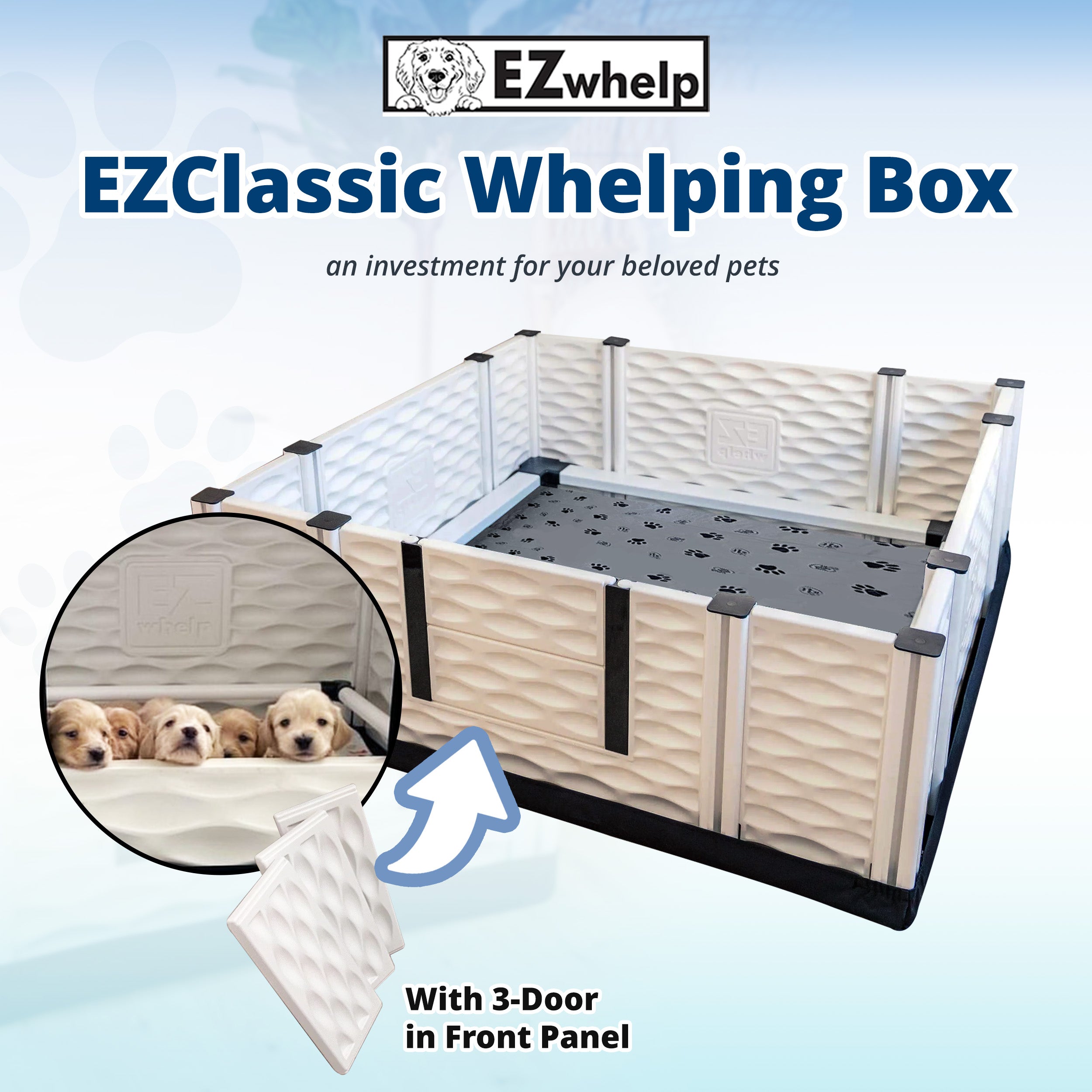 EZwhelp EZclassic 48" x 48" Dog Whelping Box Tall Playpen w/Rails & Liner, Gray - VMInnovations