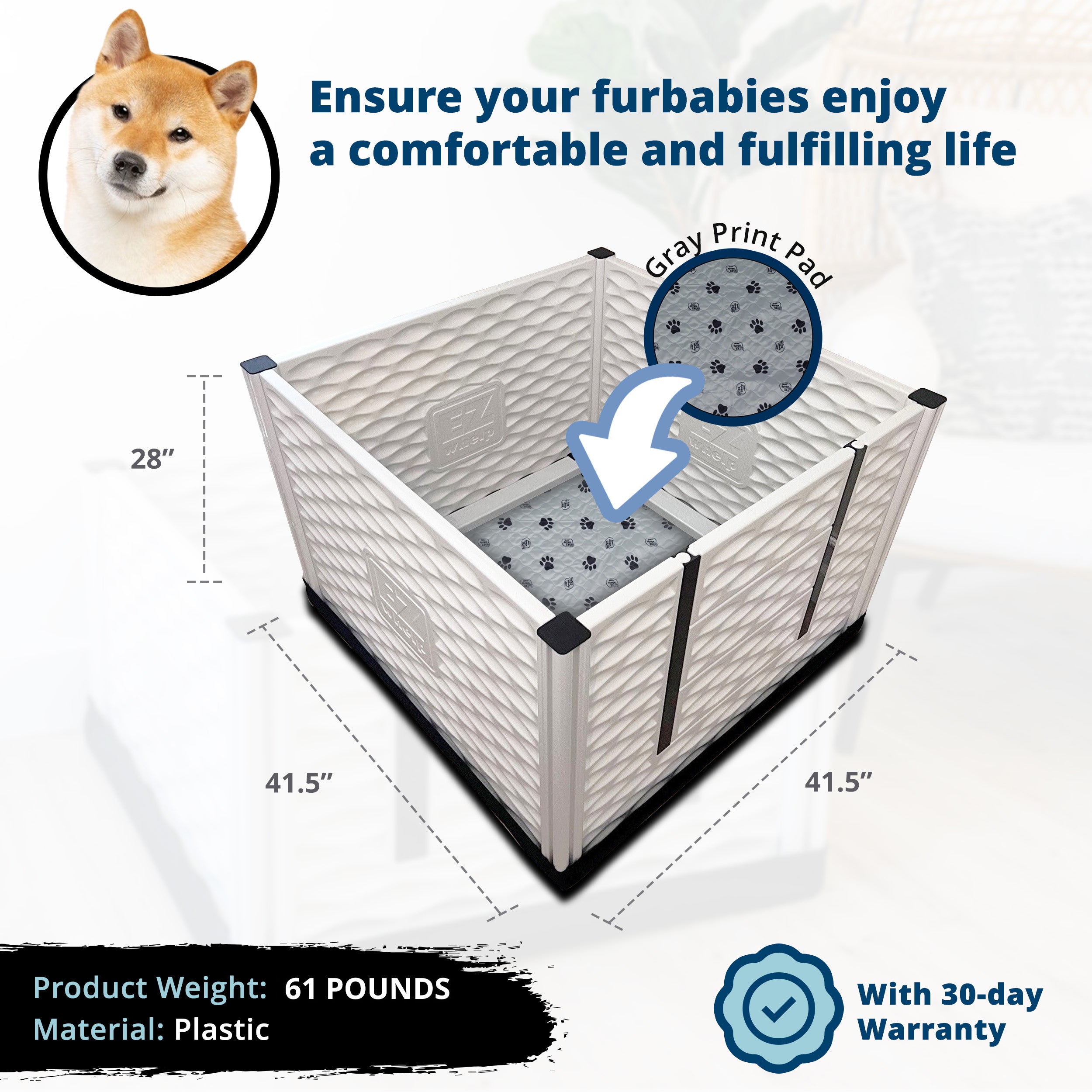 EZwhelp EZclassic 38" x 38" Dog Whelping Box Tall Playpen w/Rails & Liner, Gray - VMInnovations