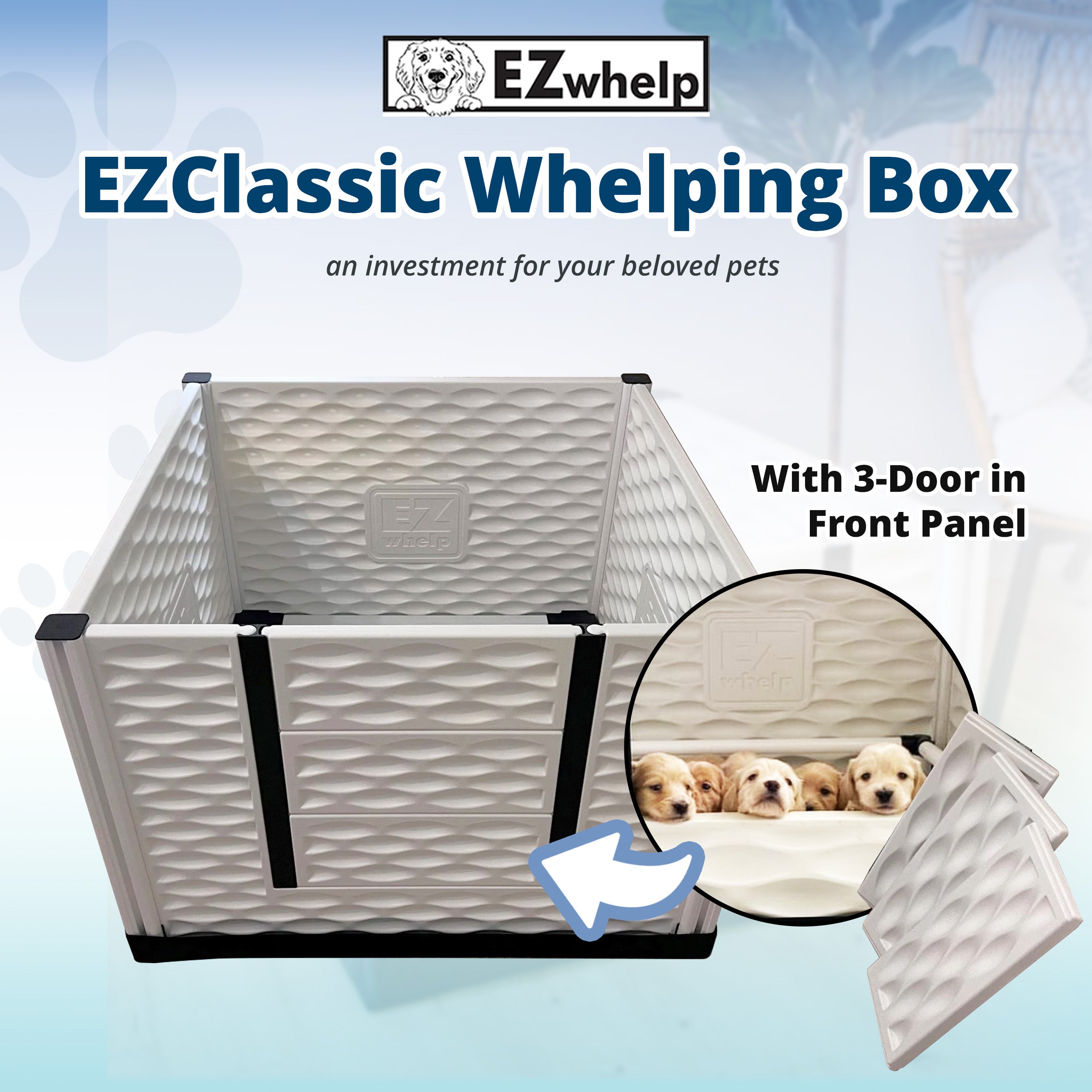 EZwhelp EZclassic 38" x 38" Puppy Dog Whelping Box Playpen with Rails & Liner - VMInnovations