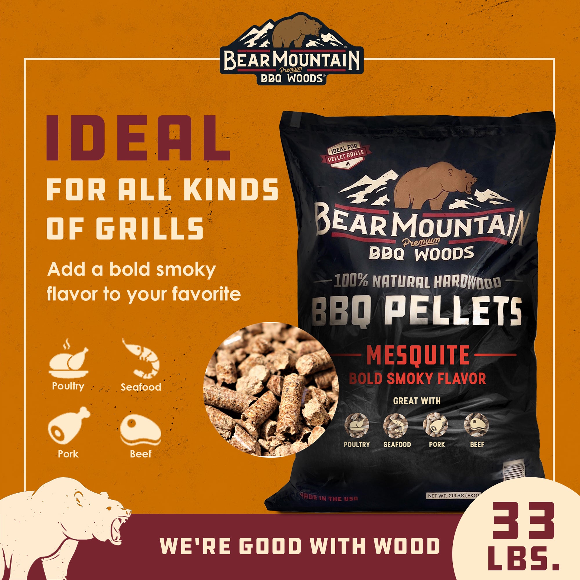 Bear Mountain BBQ Premium All Natural Hardwood Mesquite Smoker Pellets (3 Pack)