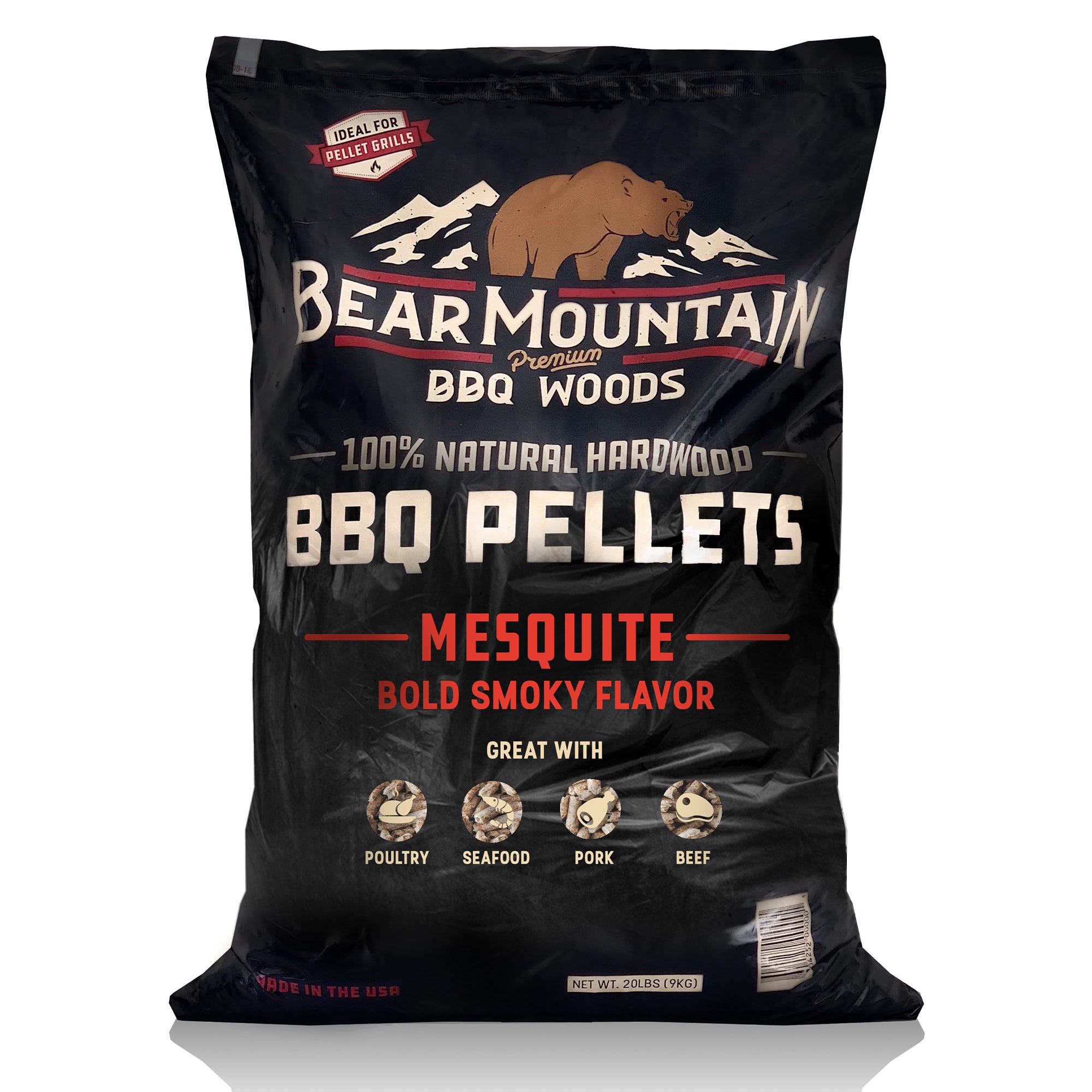 Bear Mountain All Natural Mesquite BBQ Pellets w/Robust Smoky Flavor, 33 Pounds - VMInnovations