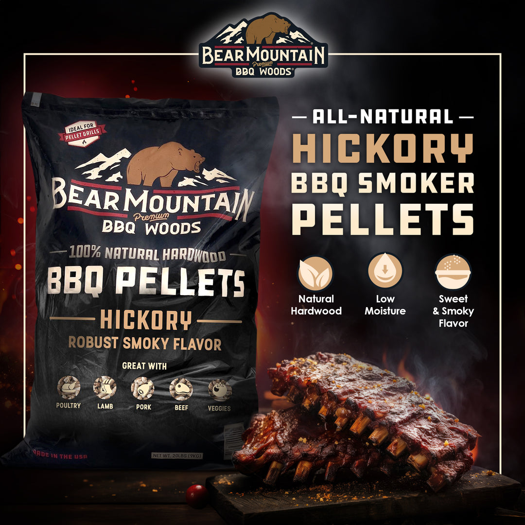 Bear Mountain All Natural Hickory BBQ Pellets w/Robust Smoky Flavor, 33 Pounds - VMInnovations