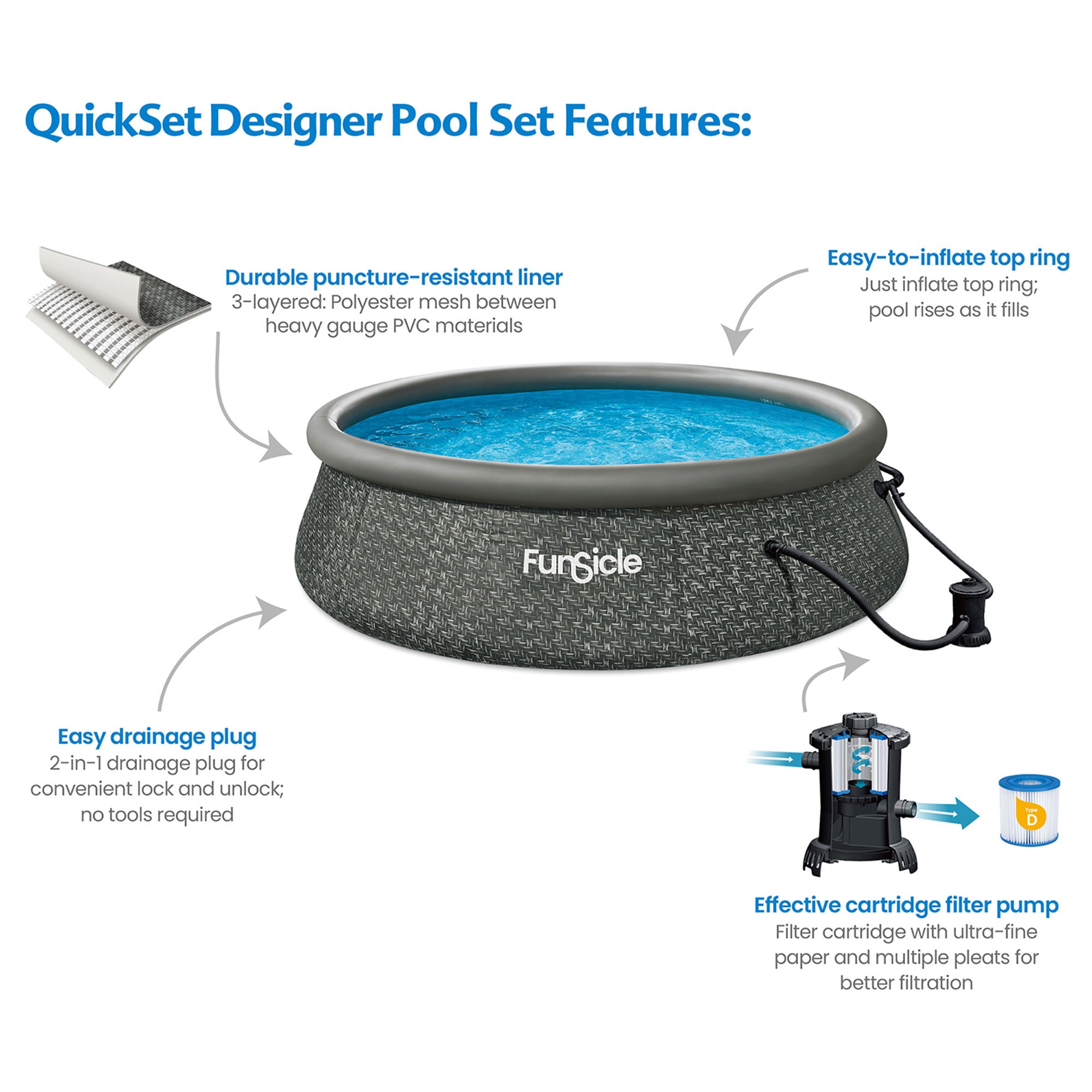 Funsicle 36” SureStep 3 Stair Pool Ladder w/ 12' x 36" QuickSet Inflatable Pool - VMInnovations