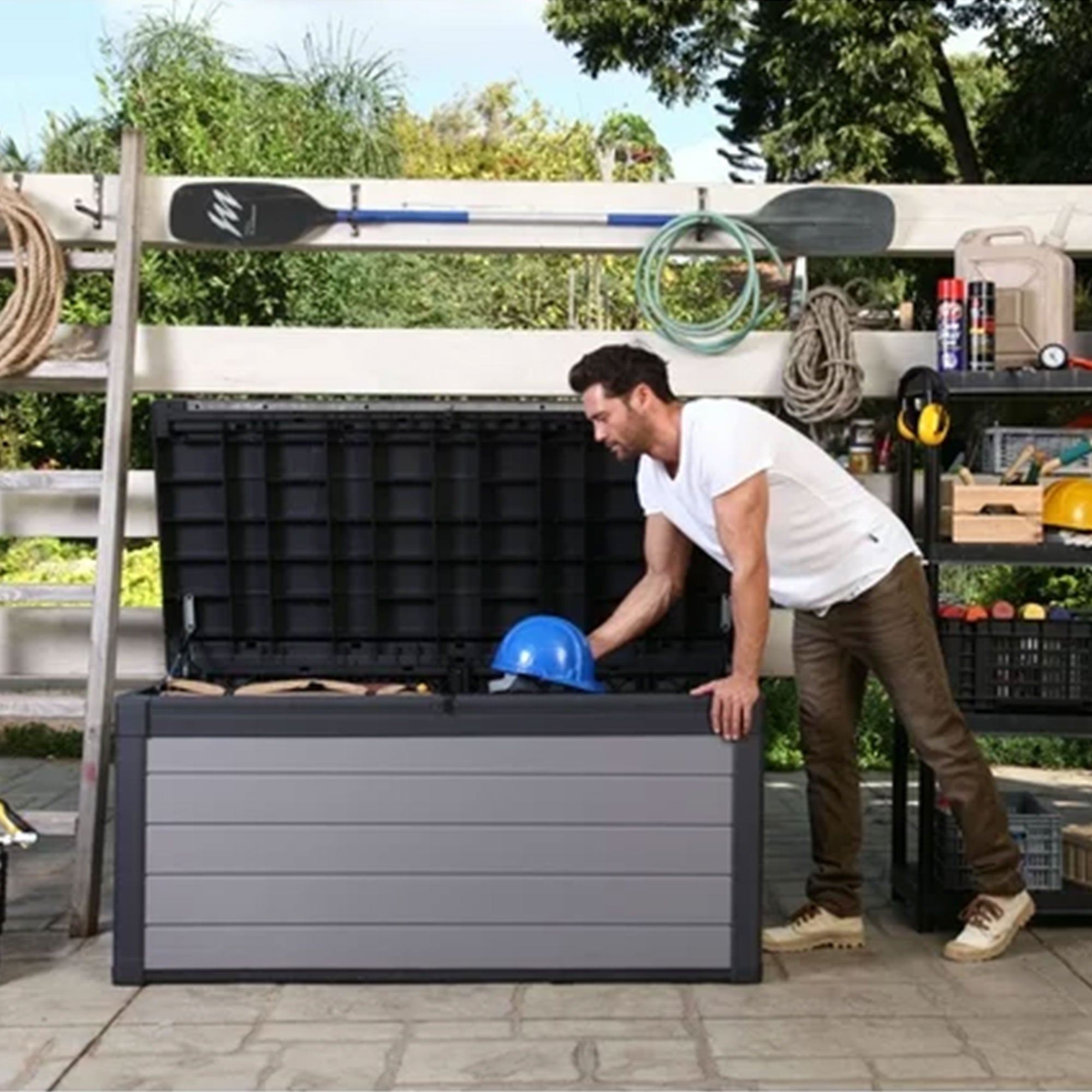 Keter Premier 150 Gallon Deck Box w/Polypropylene Construction for Storage, Gray - VMInnovations