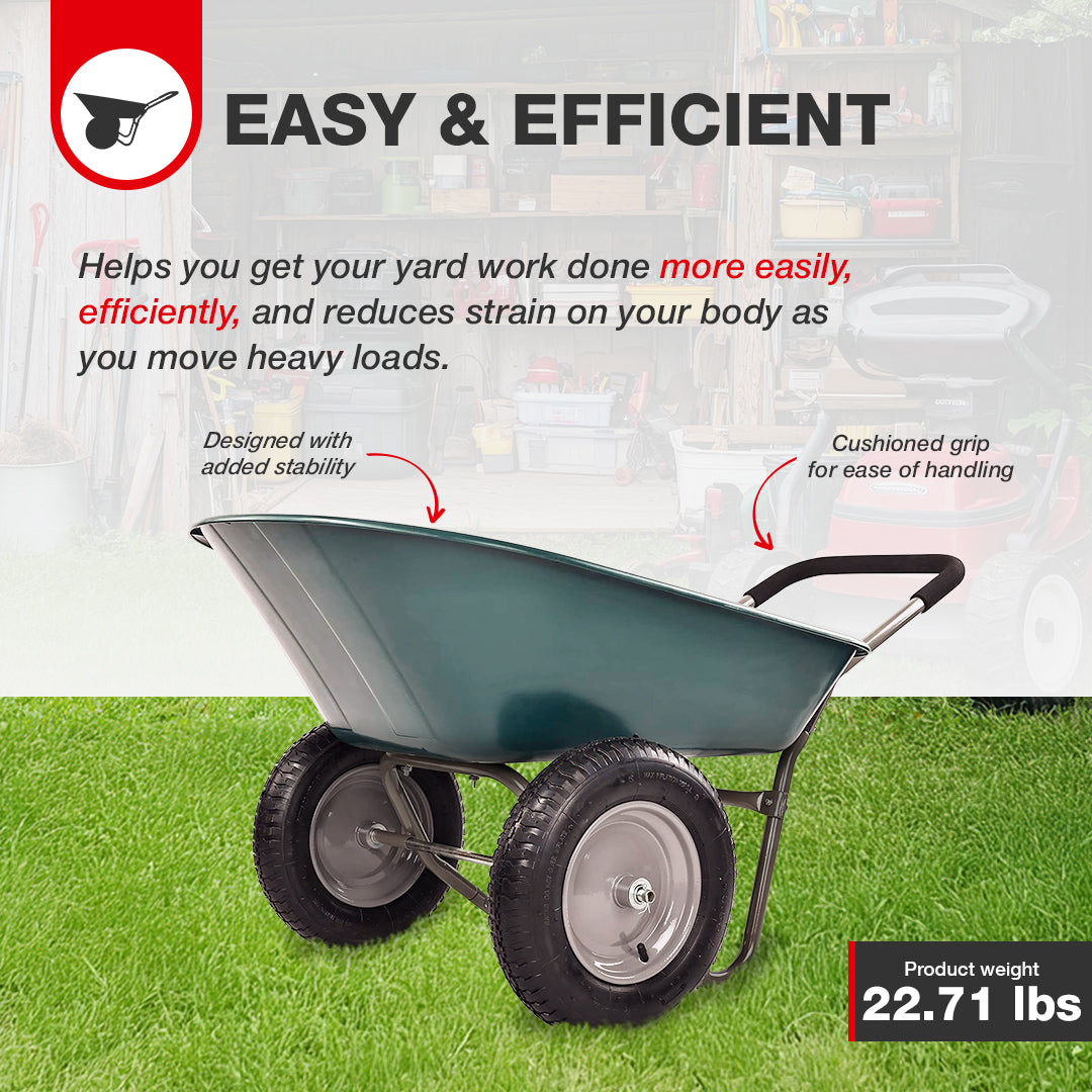 Elevon 2 Wheel Utility Wheelbarrow, Yard Cart w/ Built-in Stand, Green(Open Box) - VMInnovations
