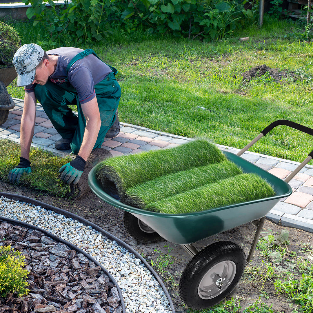Elevon 2 Wheel Utility Wheelbarrow, Yard Cart w/ Built-in Stand, Green(Open Box) - VMInnovations