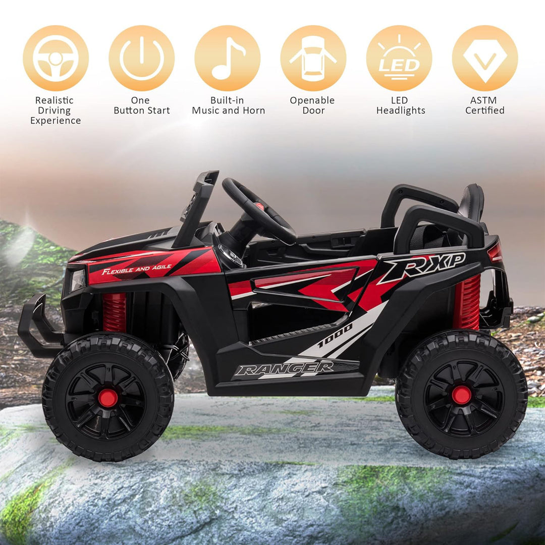 TOBBI 12 Volt Kids Ride on Electric Car Off Road UTV Truck with Horn, Red - VMInnovations