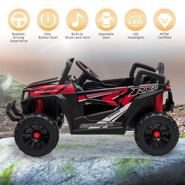 TOBBI 12 Volt Kids Ride on Electric Car Off Road UTV Truck with Horn, Red - VMInnovations