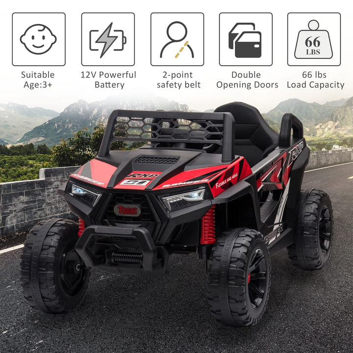 TOBBI 12 Volt Kids Ride on Electric Car Off Road UTV Truck with Horn, Red - VMInnovations