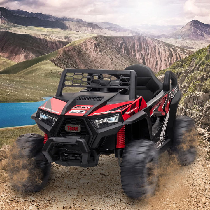 TOBBI 12 Volt Kids Ride on Electric Car Off Road UTV Truck with Horn, Red - VMInnovations