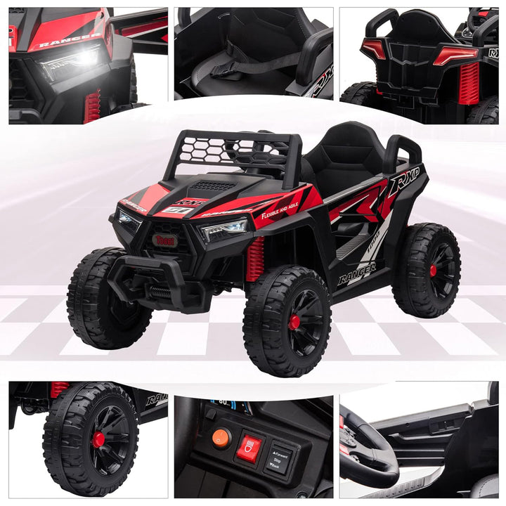 TOBBI 12 Volt Kids Ride on Electric Car Off Road UTV Truck with Horn, Red - VMInnovations